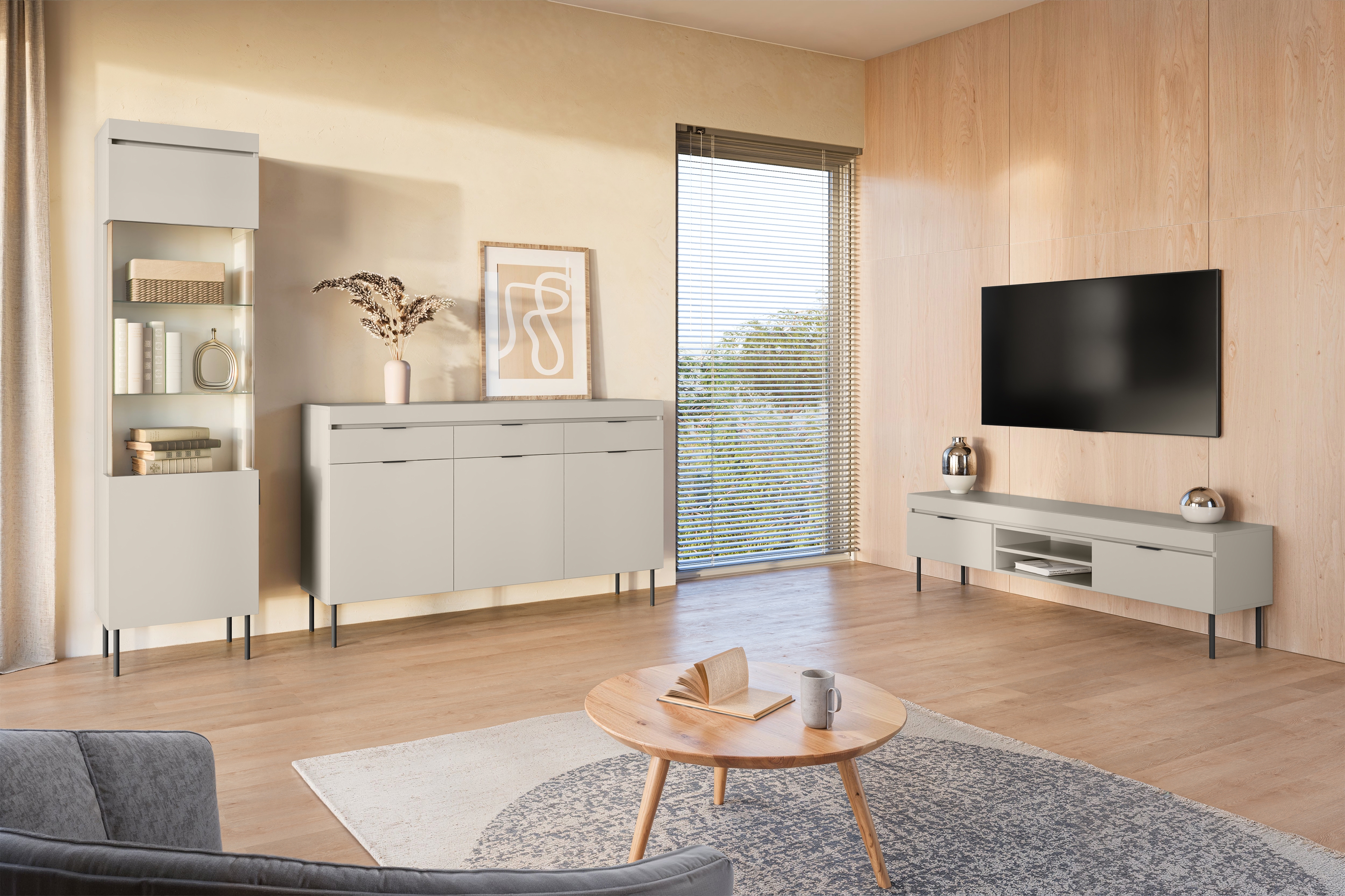 Vitrína Sentia 1D - kašmírová / čierna Vitrína do obývacej izby Sentia 1D - kašmír / Čierny 