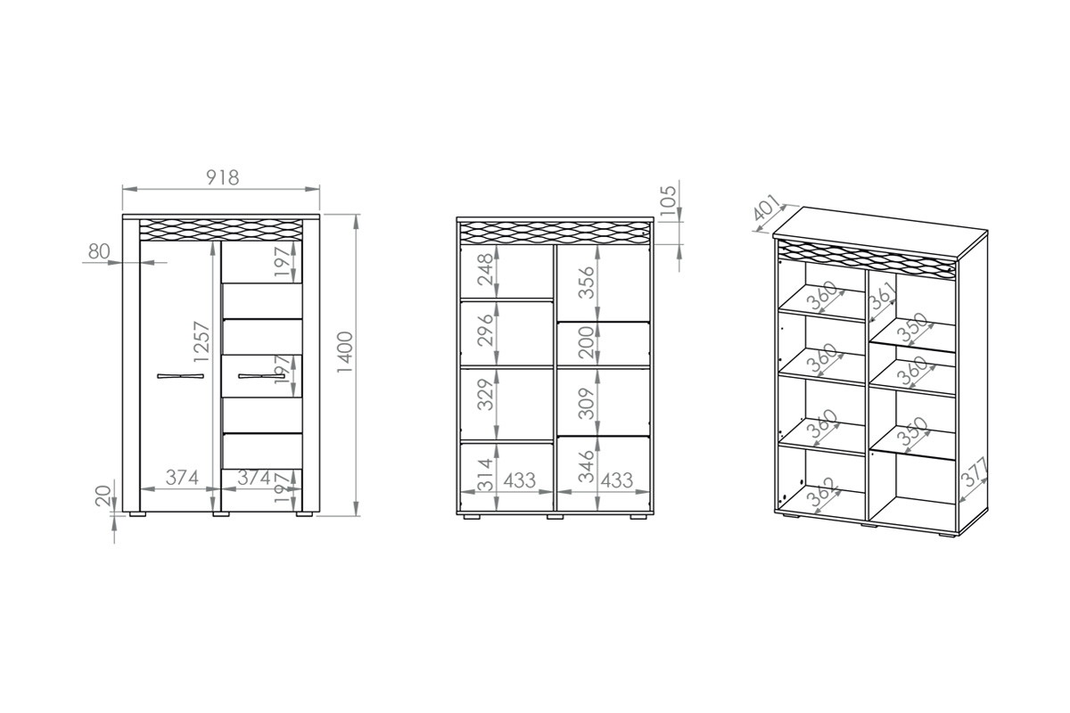 Dvoudveřová vitrína Toneza 05 rozměry nábytku