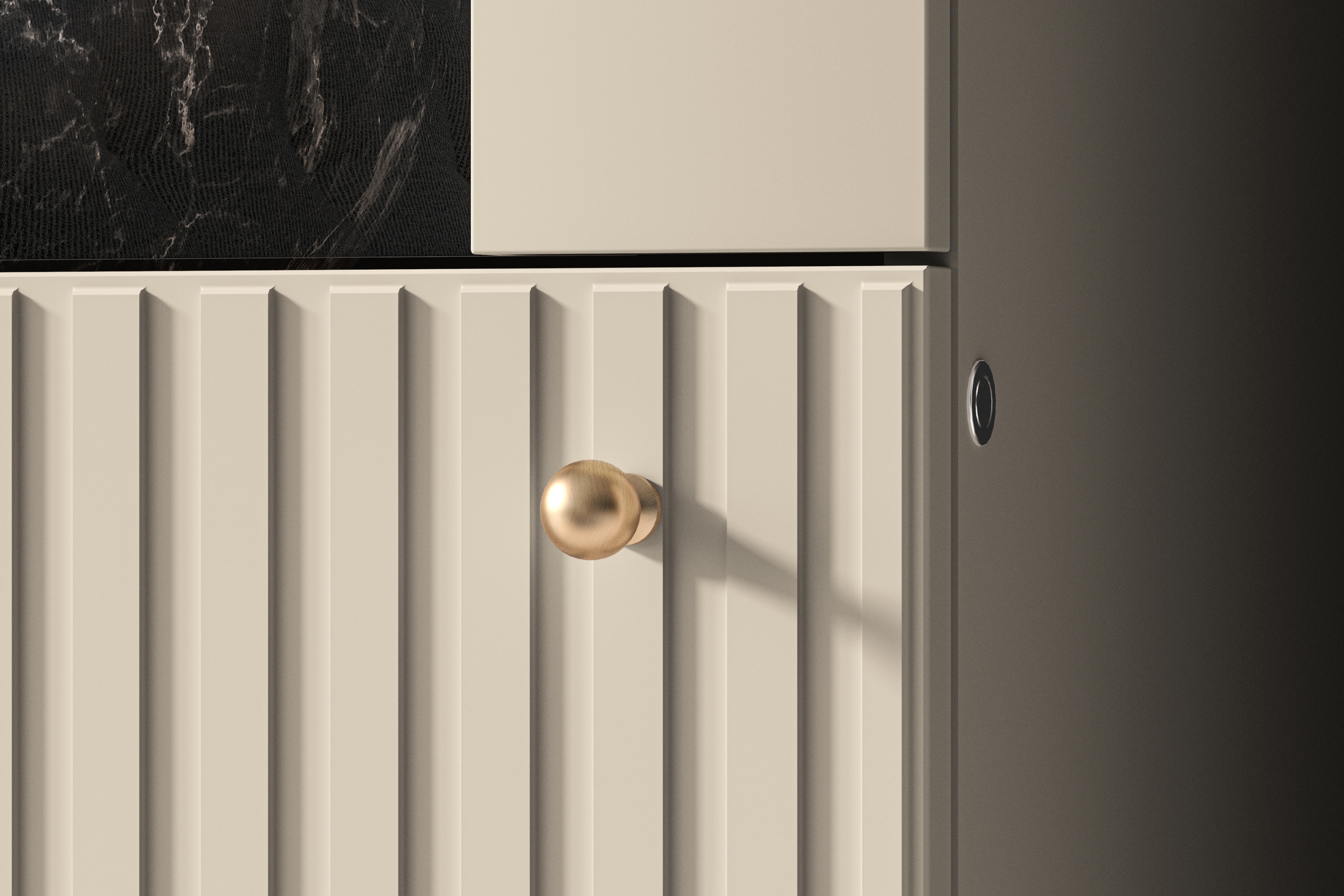 Vitrína Jamuzi 55 cm - kašmír / čierne nožičky Vitrína dvojdverová Jamuzi 02 s frézovaným frontom - kašmír / čierny nozki