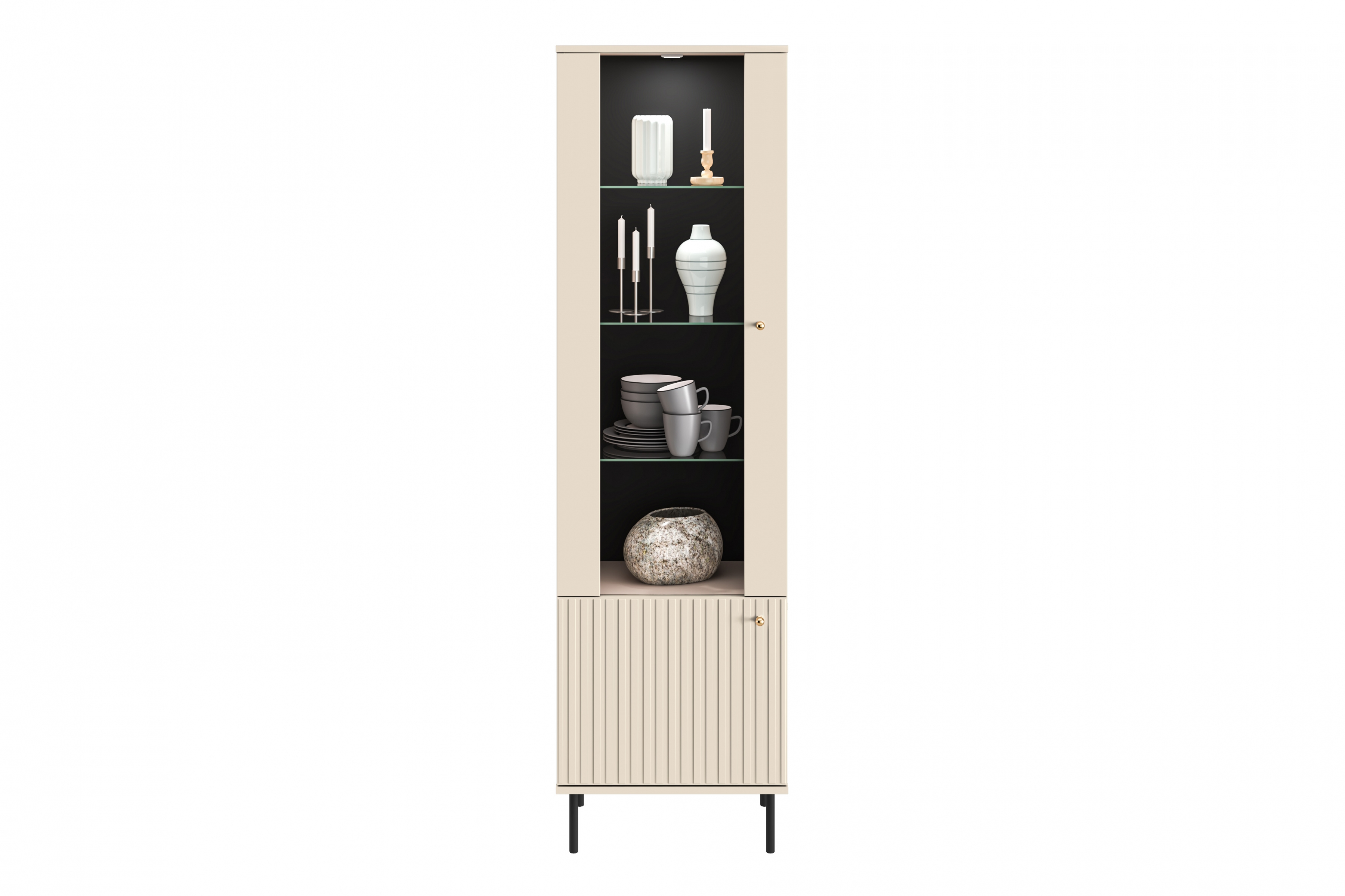 Vitrína Jamuzi 55 cm - kašmír / čierne nožičky Vitrína dvojdverová Jamuzi 02 s frézovaným frontom - kašmír / čierny nozki