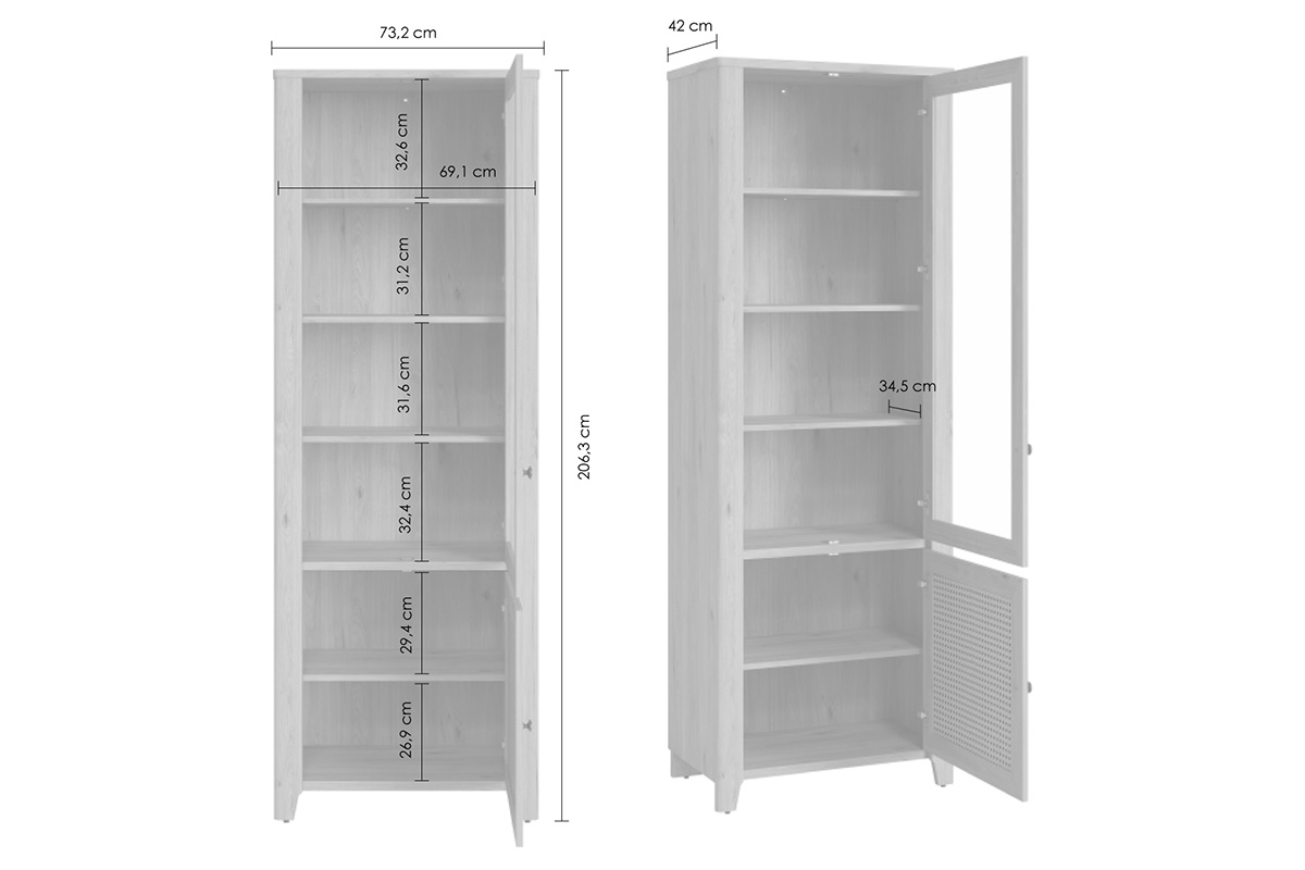 Vitrína dvojdverová Selia 01 - jackson hikory / amadeus Vitrína dvojdverová Selia 01 - jackson hikory / amadeus - Rozmery