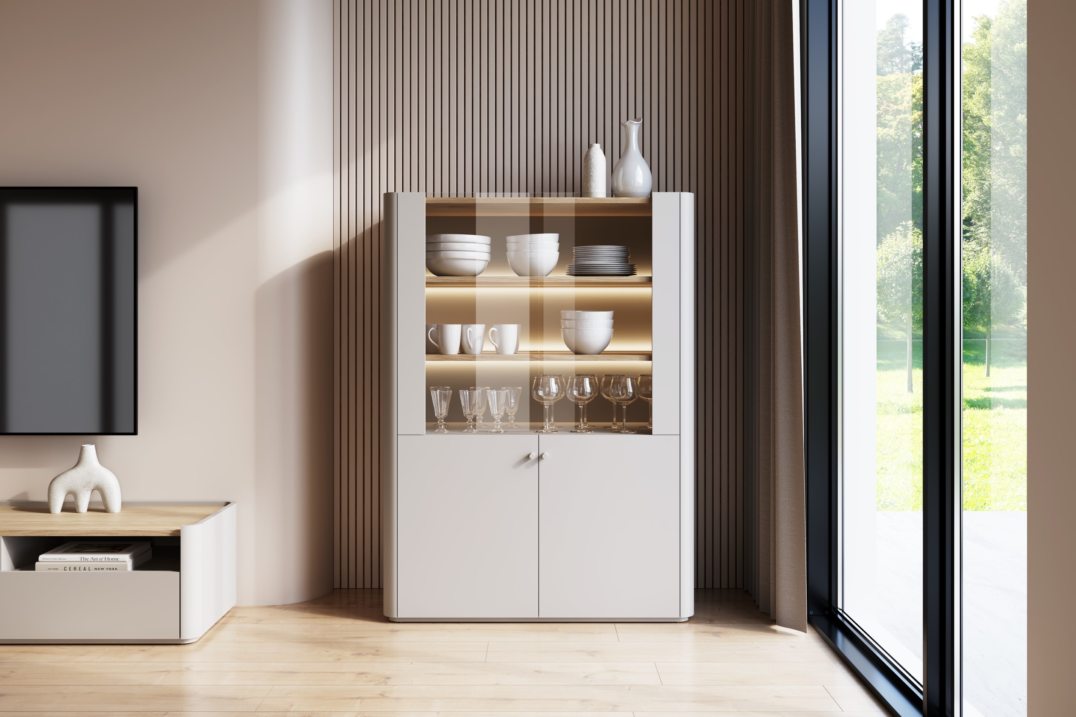 Vitrína Elivo 100 cm - kašmírová / dub olejovaný Vitrína Elivo 100 cm - kašmír / Dub olejowany