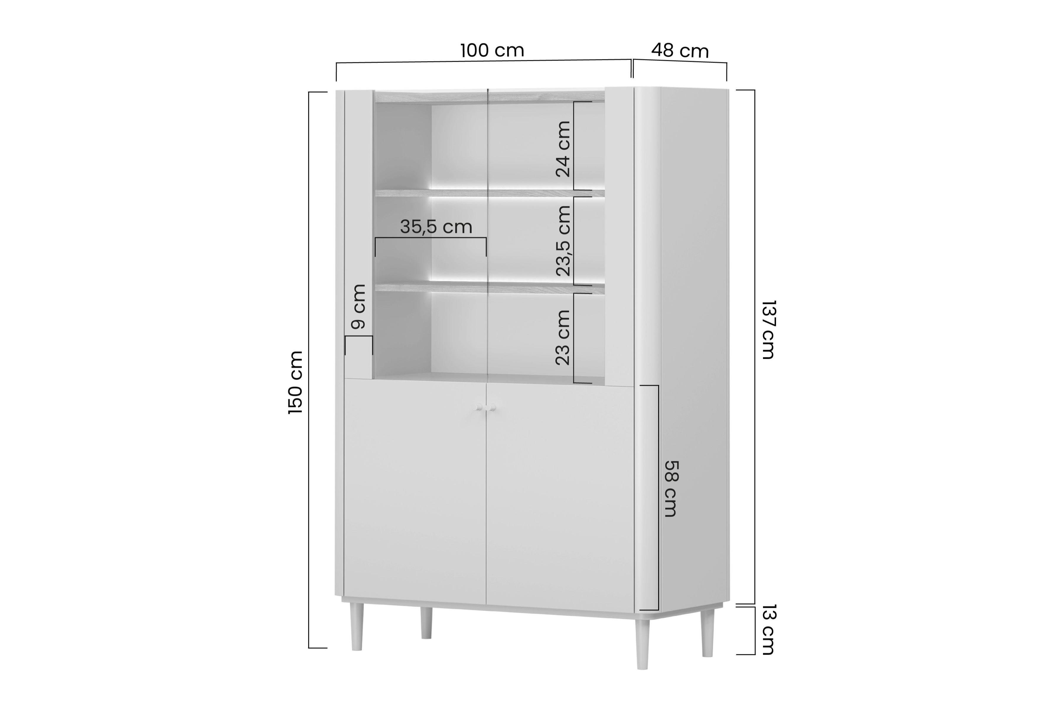 Vitrína Elivo 100 cm na nožičkách - kašmírová / dub olejovaný Vitrína Elivo 100 cm na nôžkach - kašmír / Dub olejowany