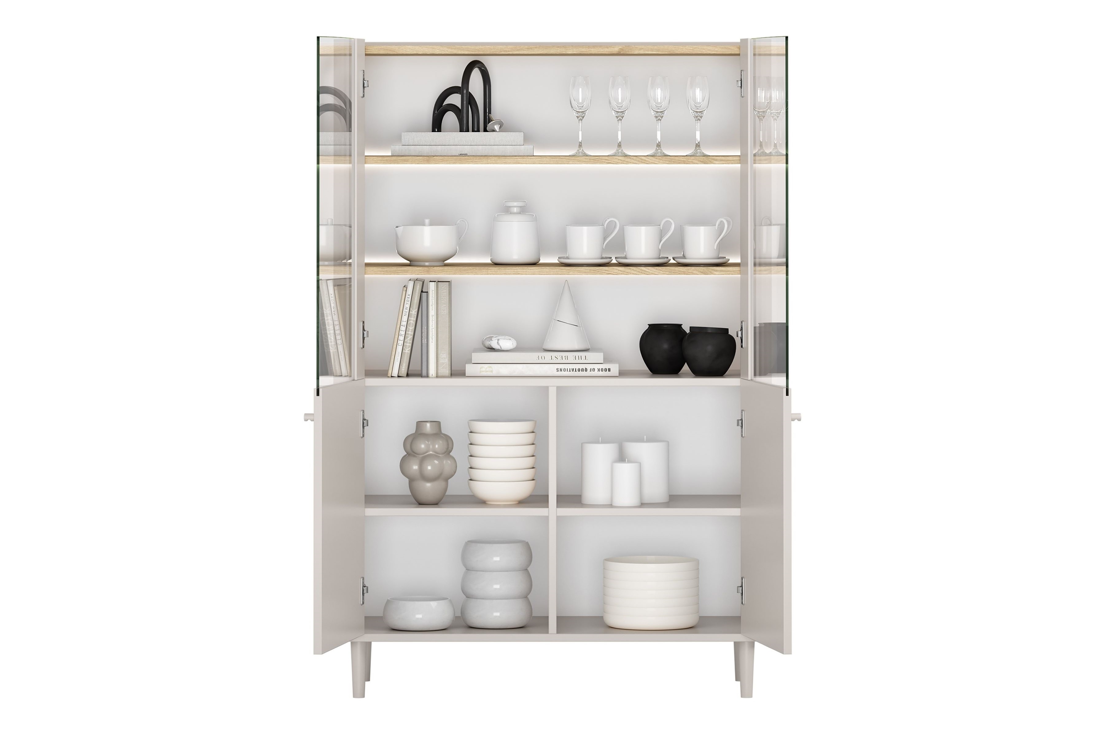 Vitrína Elivo 100 cm na nožičkách - kašmírová / dub olejovaný Vitrína Elivo 100 cm na nôžkach - kašmír / Dub olejowany