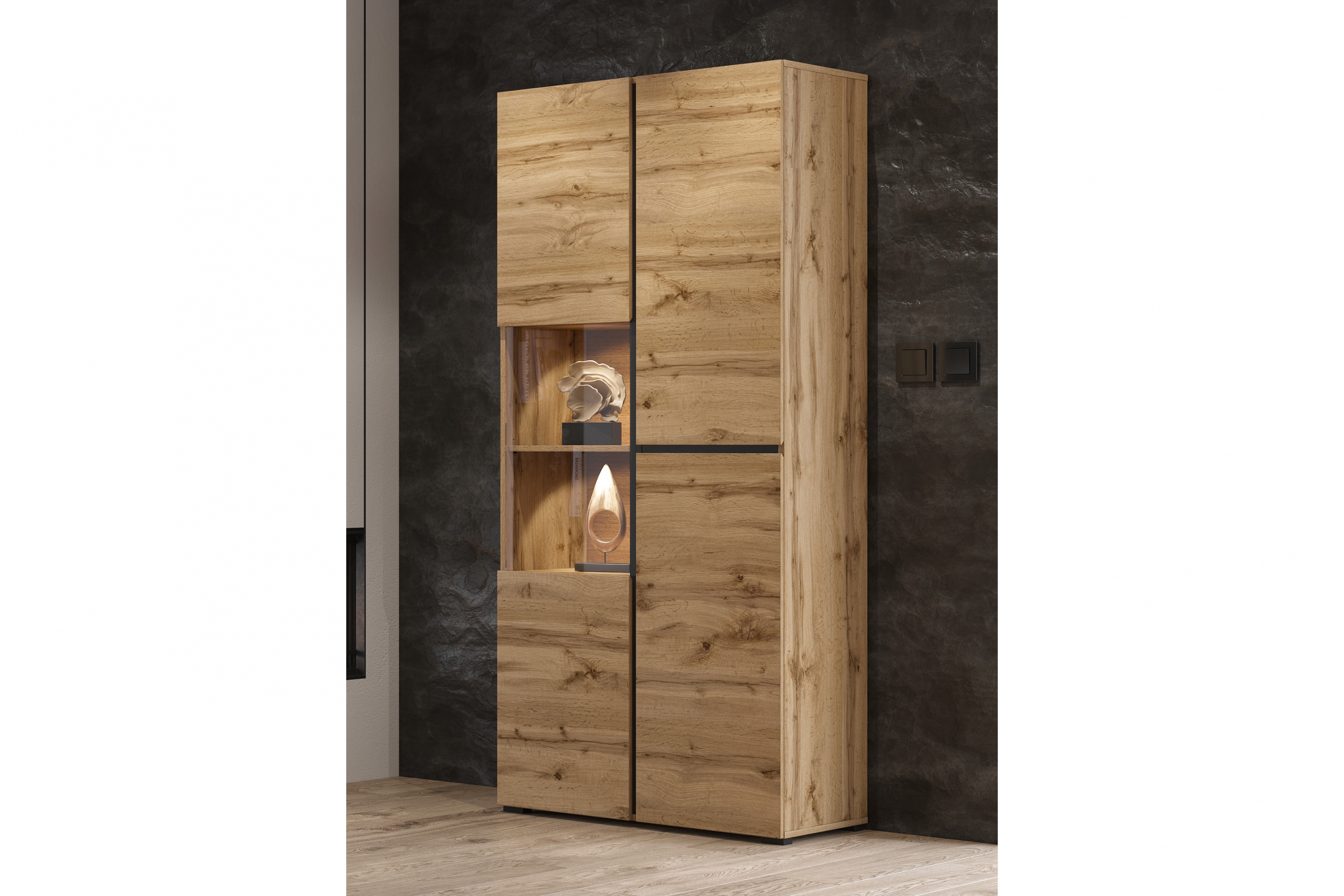 Vitrína Cross 79 cm - dub wotan / černá Vitrína Gramon 79 cm - dub wotan / černá