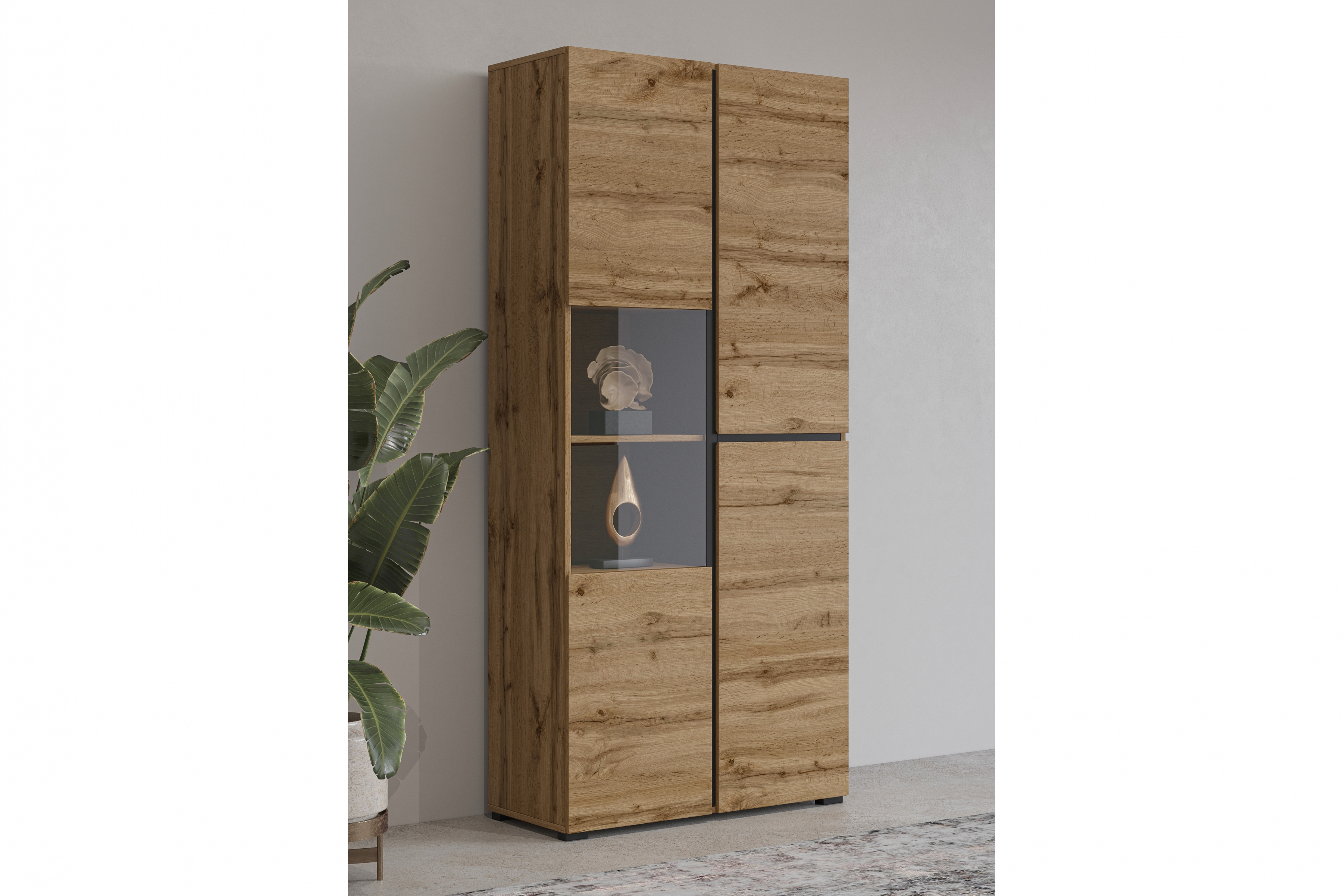 Vitrína Cross 79 cm - dub wotan / černá Vitrína Gramon 79 cm - dub wotan / černá