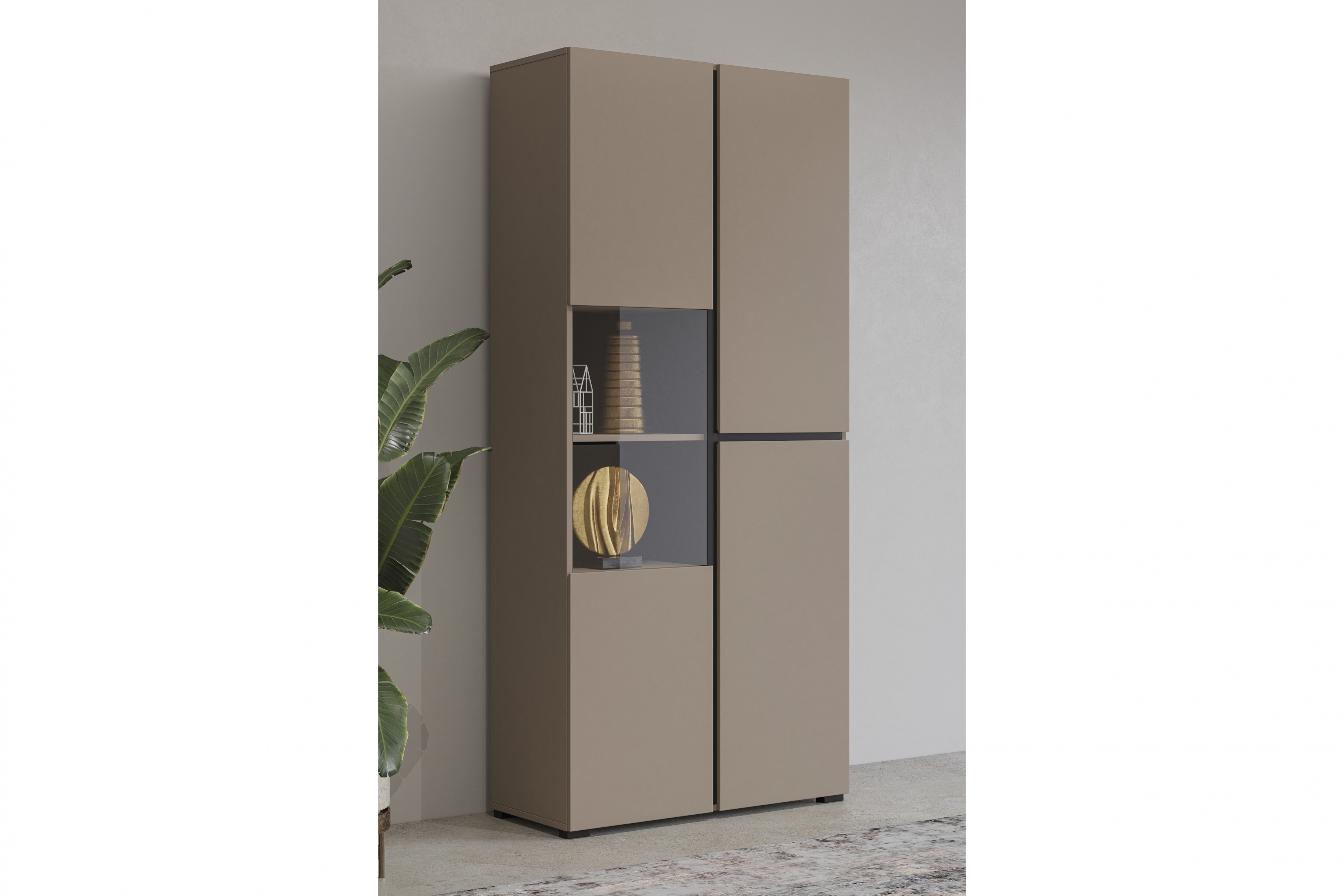 Vitrína Cross 79 cm - kašmírová / černá Vitrína Gramon 79 cm - kašmír / černá