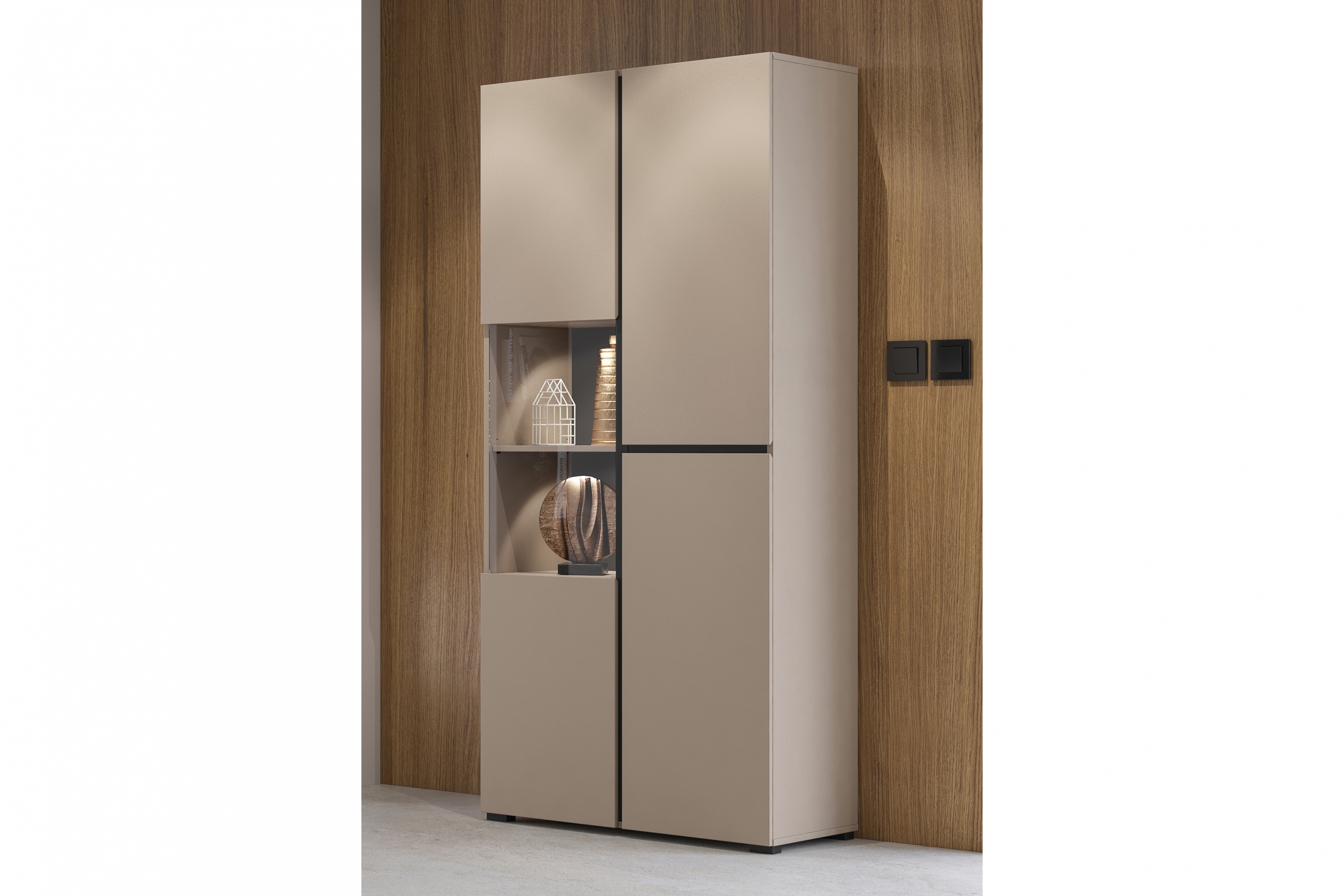 Vitrína Cross 79 cm - kašmírová / černá Vitrína Gramon 79 cm - kašmír / černá