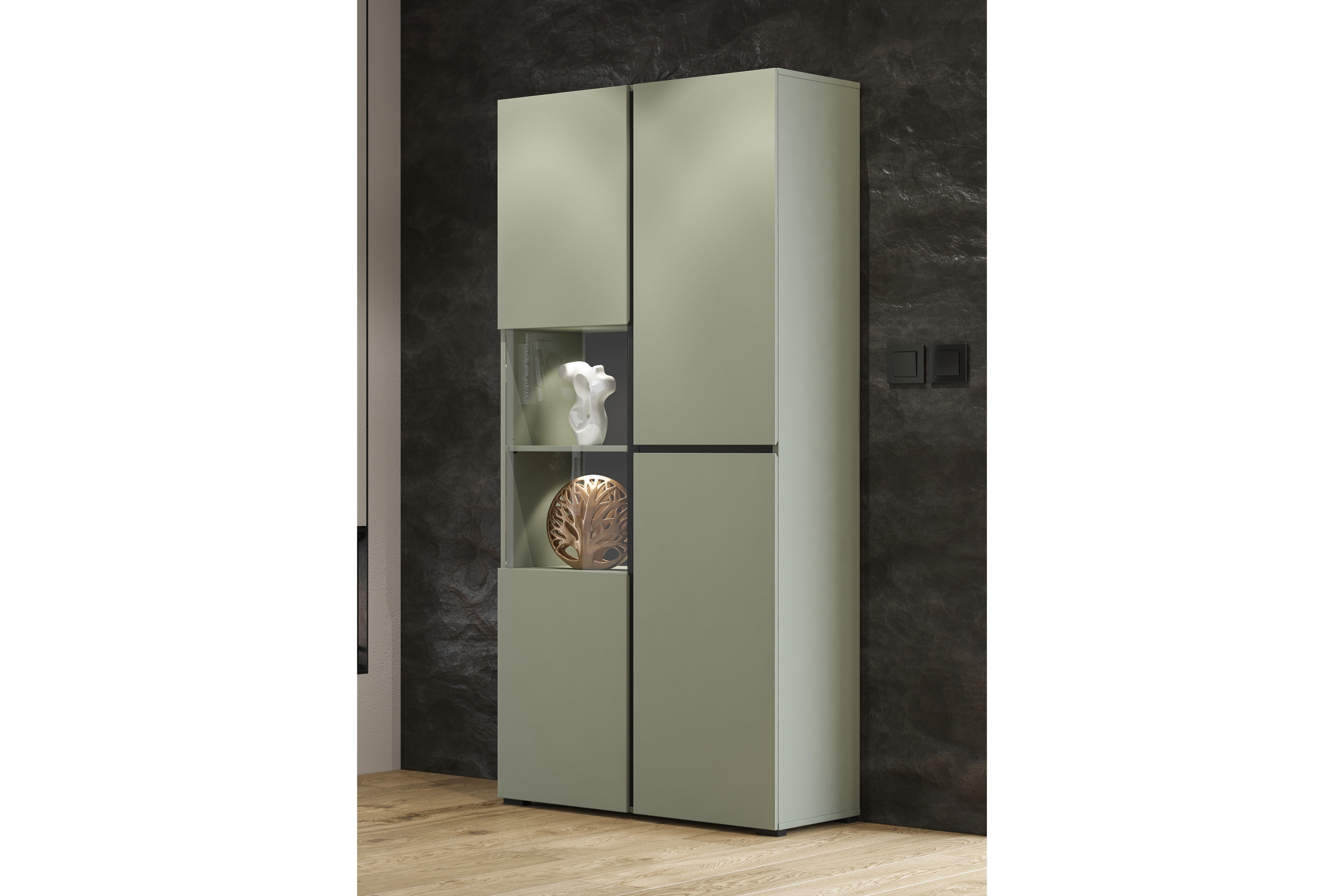 Vitrína Cross 79 cm - zelená / černá Vitrína Gramon 79 cm - zelená / černá