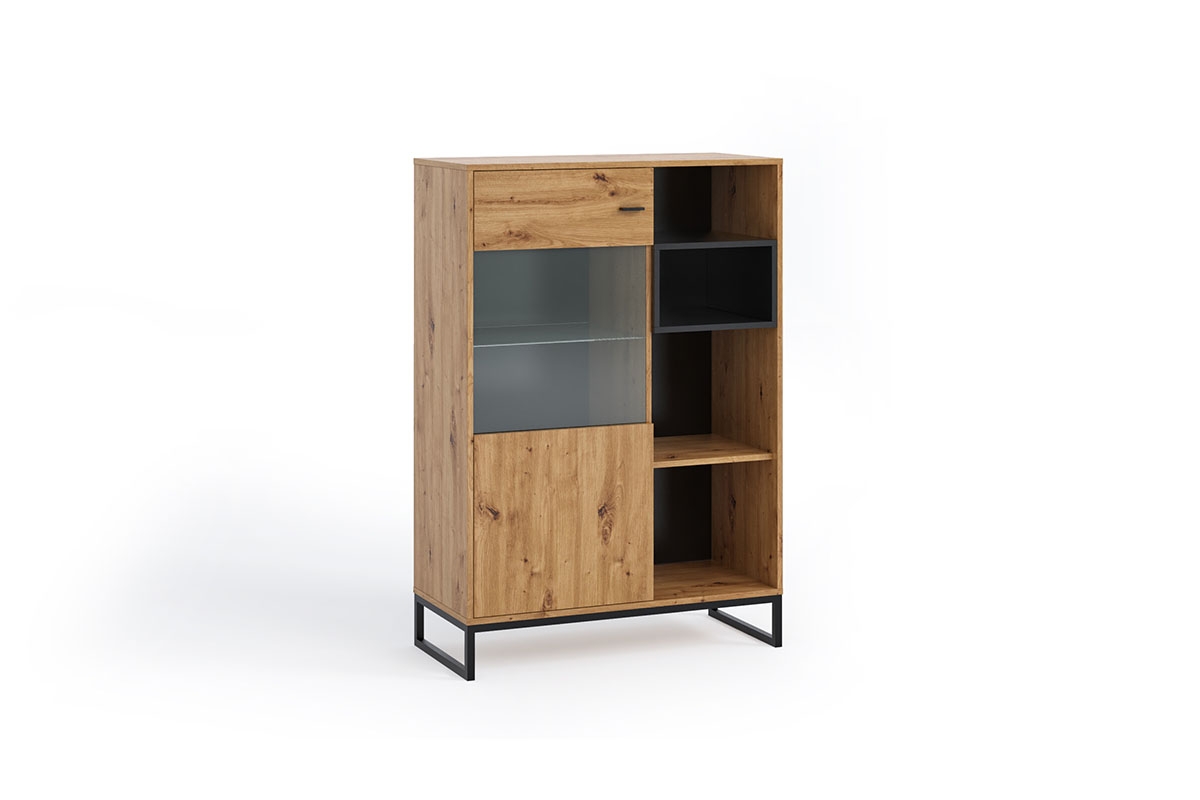 Jednodveřová vitrína Maleza - dub artisan / černá Vitrína do obývacího pokoje
