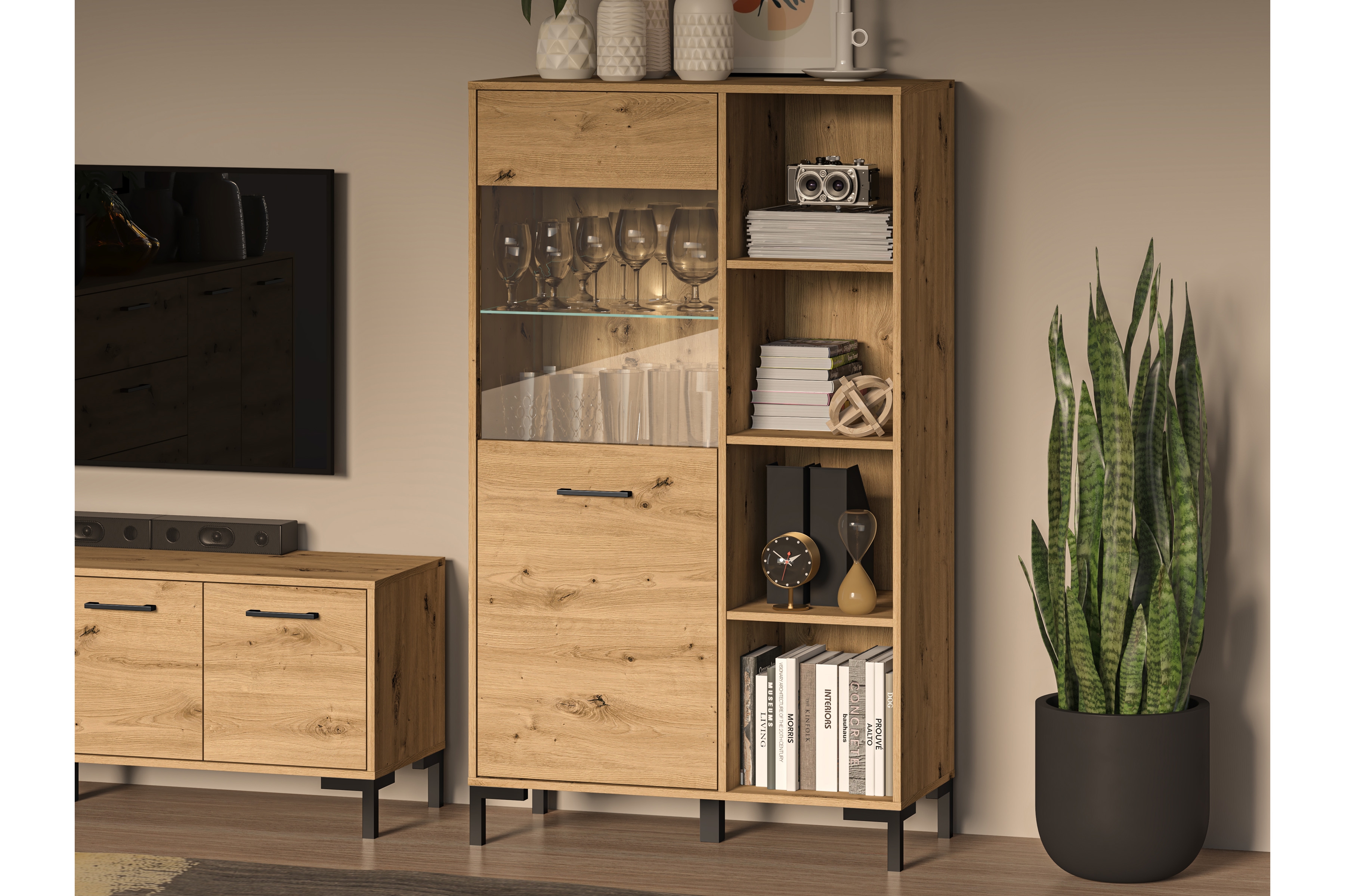 Vitrína Klarso 19 90 cm - dub artisan Vitrína jednodveřová Nevio 19 - 90 cm - Dub artisan