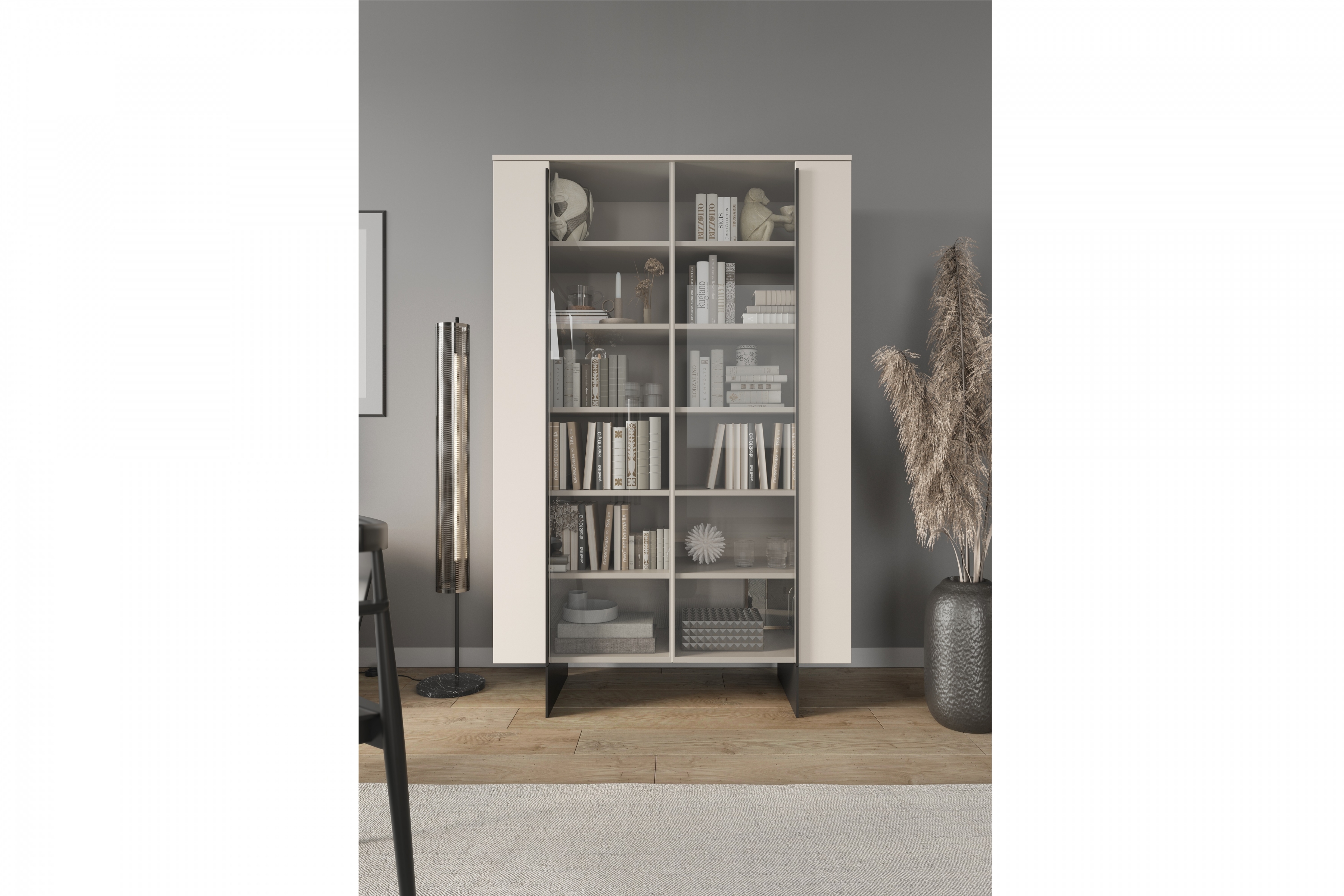 Vitrína Larena z metalowymi nogami 120 cm - kašmír / černá nozki Vitrína Larena z metalowymi nogami 120 cm - kašmír / černá nozki