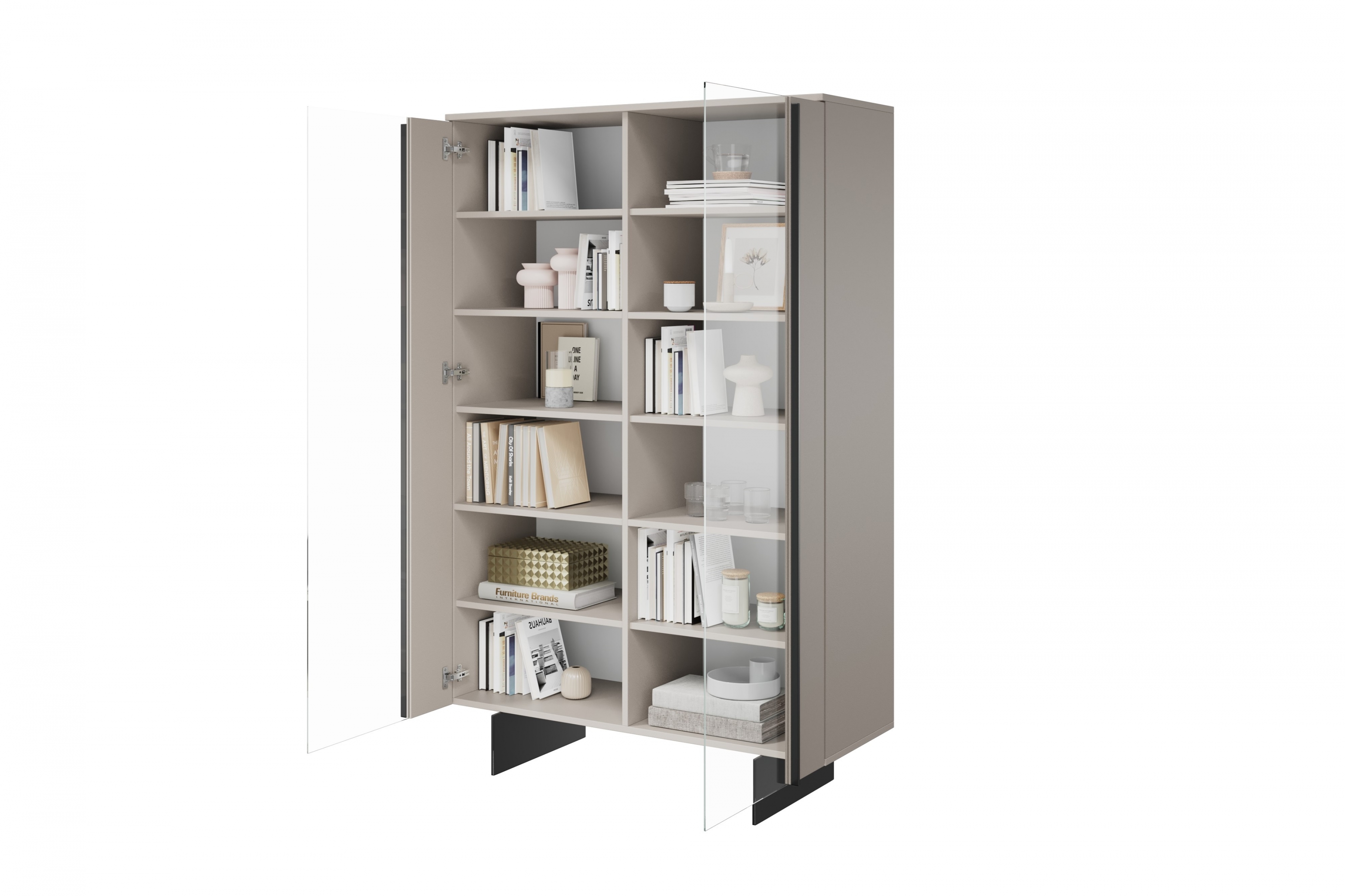 Vitrína Larena z metalowymi nogami 120 cm - kašmír / černá nozki Vitrína Larena z metalowymi nogami 120 cm - kašmír / černá nozki