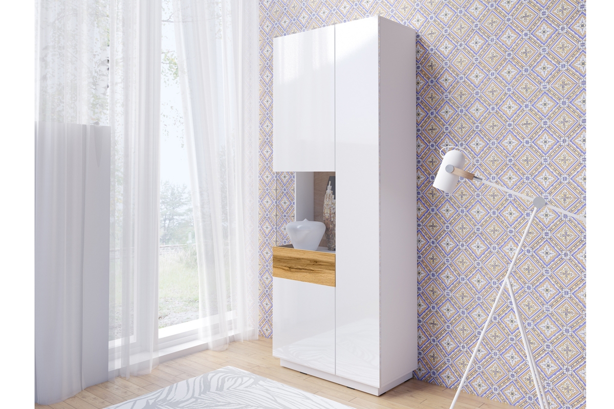 Vitrína dvojdverová ľavá Silke 12 - biely lesk / Dub wotan biely Nábytok 