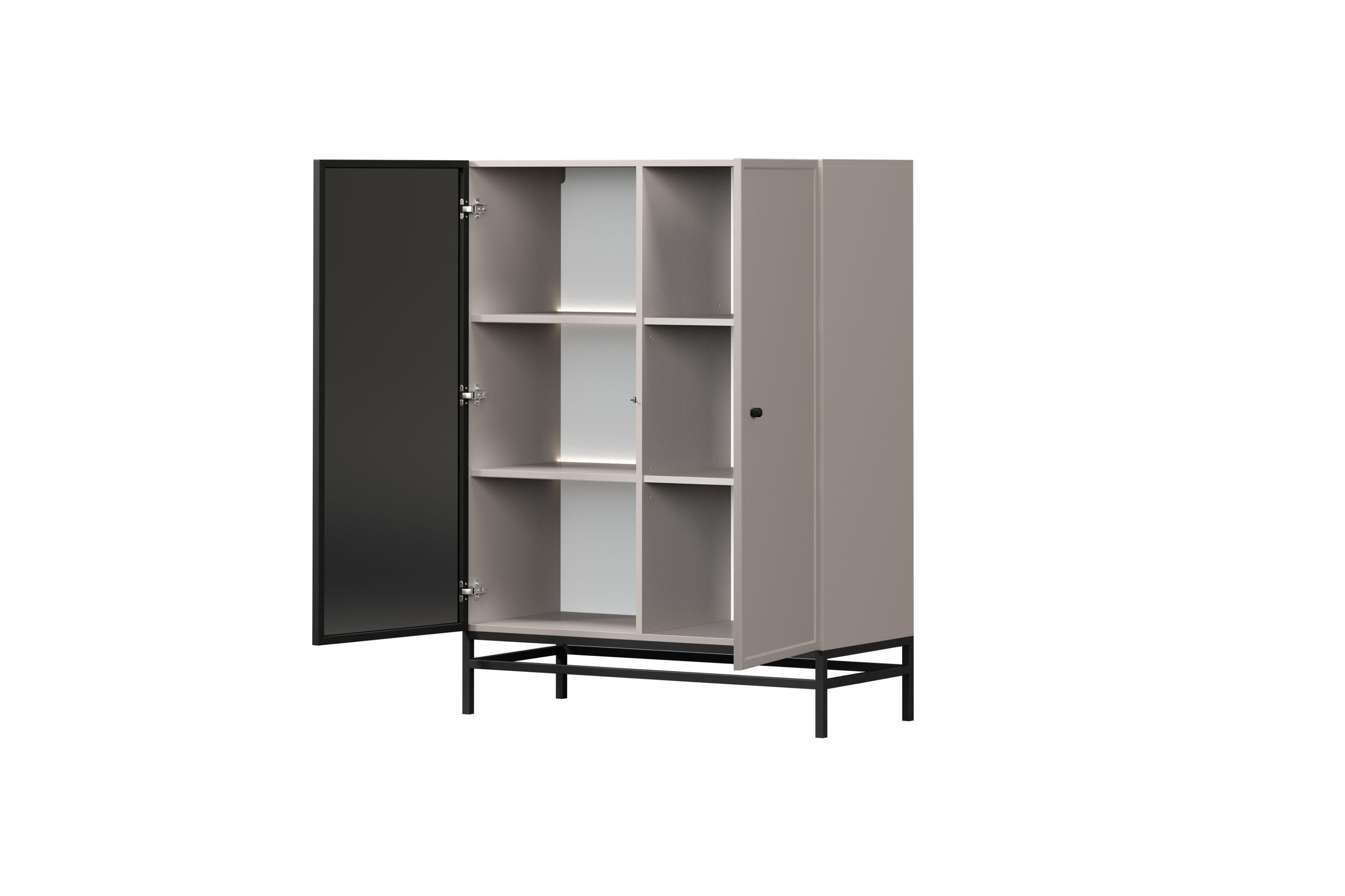 Vitrína Lorini 100 cm na podstavci - kašmírová / černá úchytka Vitrína Lorini pro obývacího pokoje 100 cm - kašmír / černá uchwyt / Rošt