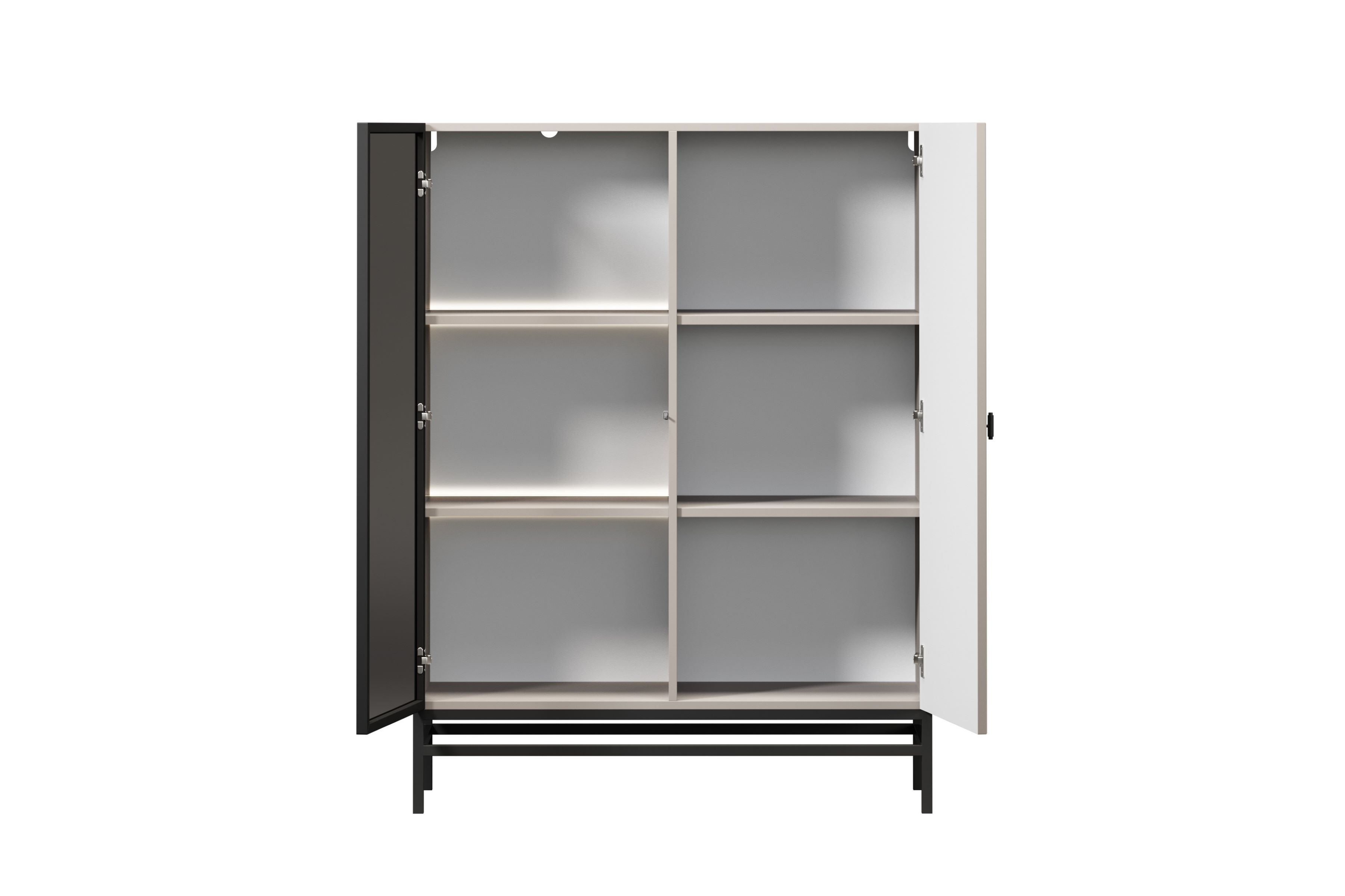 Vitrína Lorini 100 cm na podstavci - kašmírová / černá úchytka T-bar Vitrína Lorini pro obývacího pokoje 100 cm - kašmír / černá uchwyt T-bar / Rošt