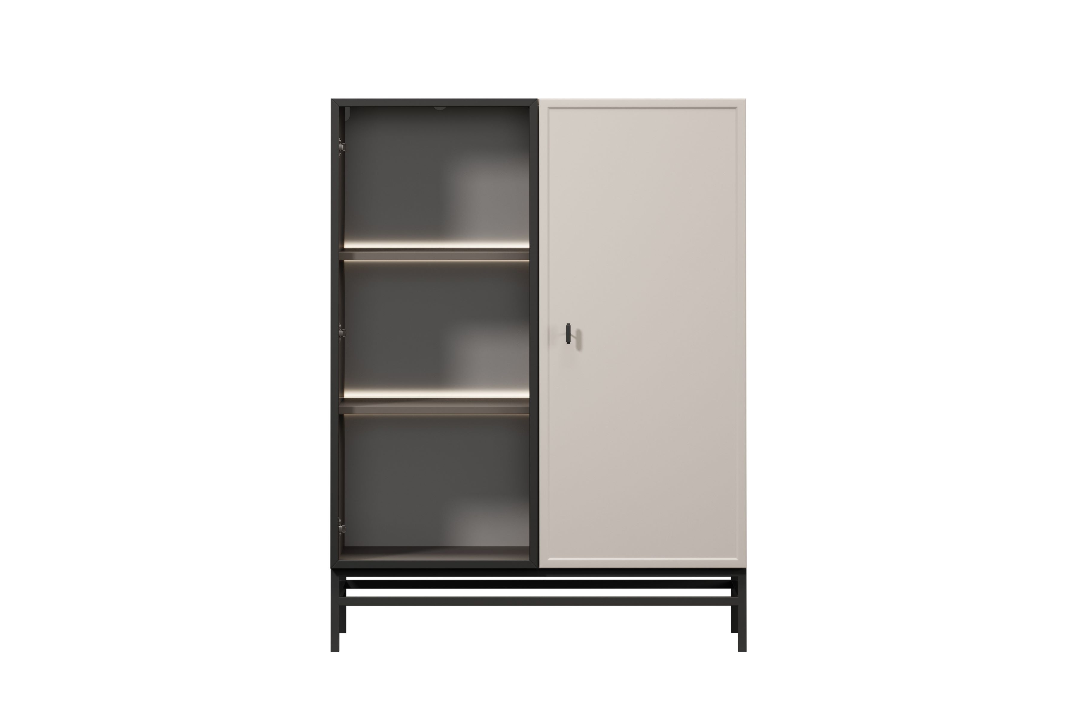 Vitrína Lorini 100 cm na podstavci - kašmírová / černá úchytka T-bar Vitrína Lorini pro obývacího pokoje 100 cm - kašmír / černá uchwyt T-bar / Rošt