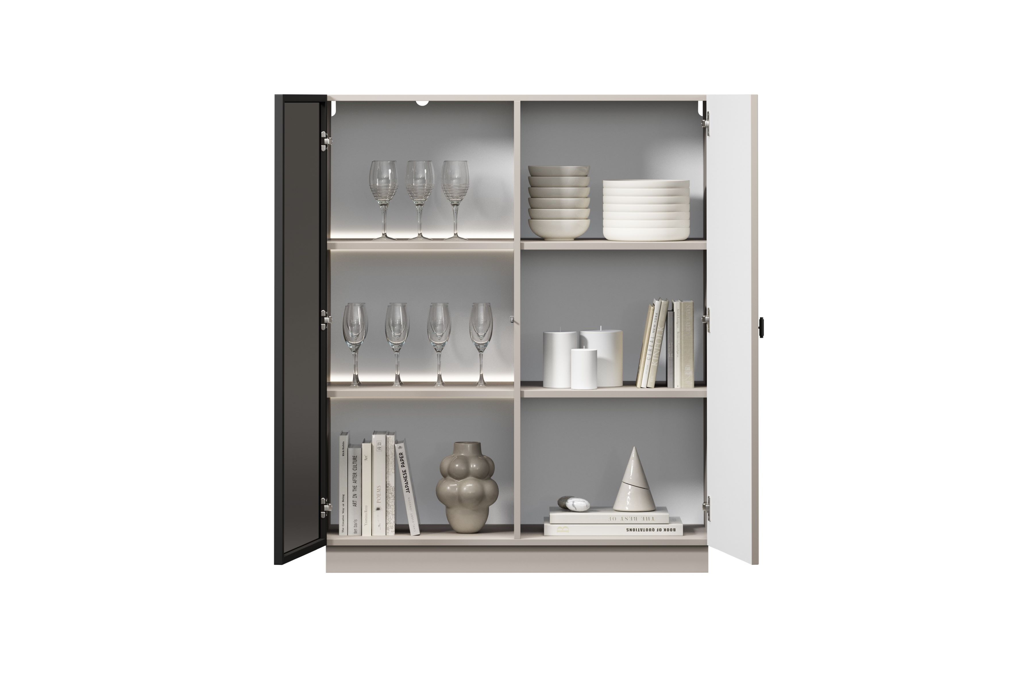 Vitrína Lorini 100 cm - kašmírová / černá úchytka T-bar Vitrína Lorini pro obývacího pokoje 100 cm - kašmír / černá uchwyt T-bar