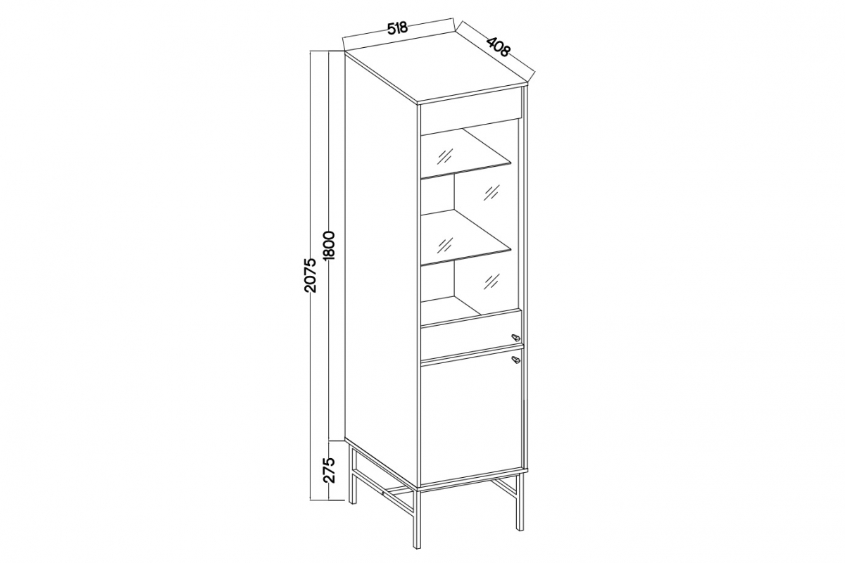 Vitrína Lotina III 52 cm 2F - eukalyptus / černé nožky Vitrína Lotina III 2F - 52 cm - eukaliptus / černá Nohy