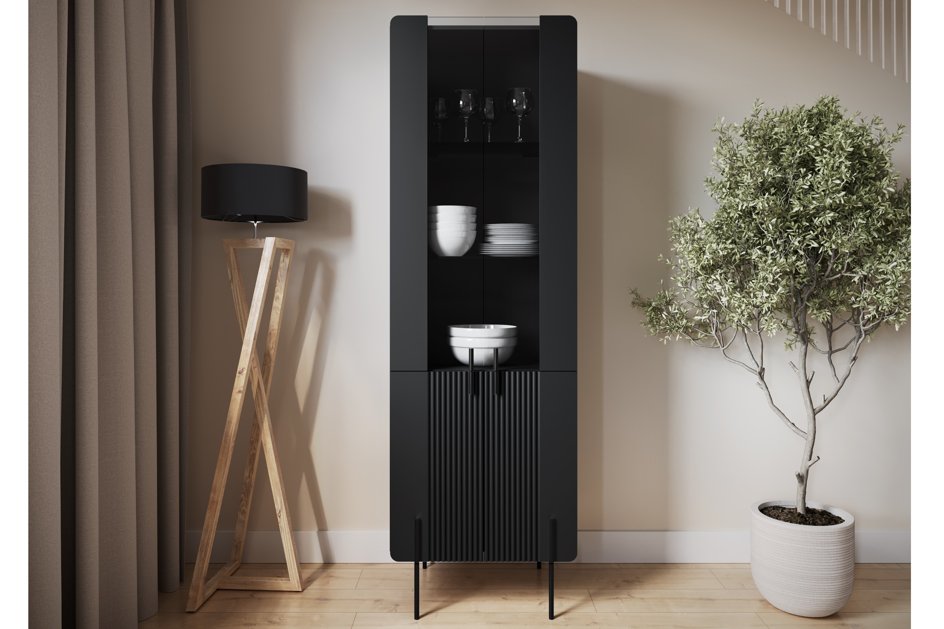 Vitrína Malmi 60 cm - černý mat / černé nožky Vitrína Malmi 60 cm - černá mat / černá nozki