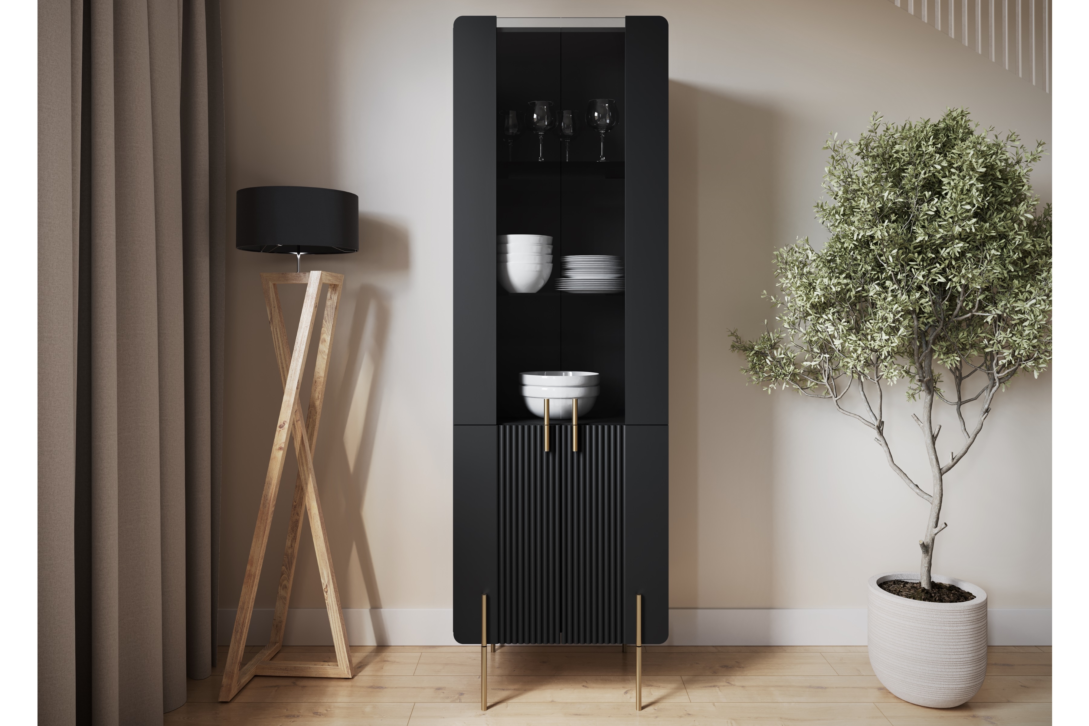 Vitrína Malmi 60 cm - černý mat / zlaté nožky Vitrína Malmi 60 cm - černá mat / zlote nozki