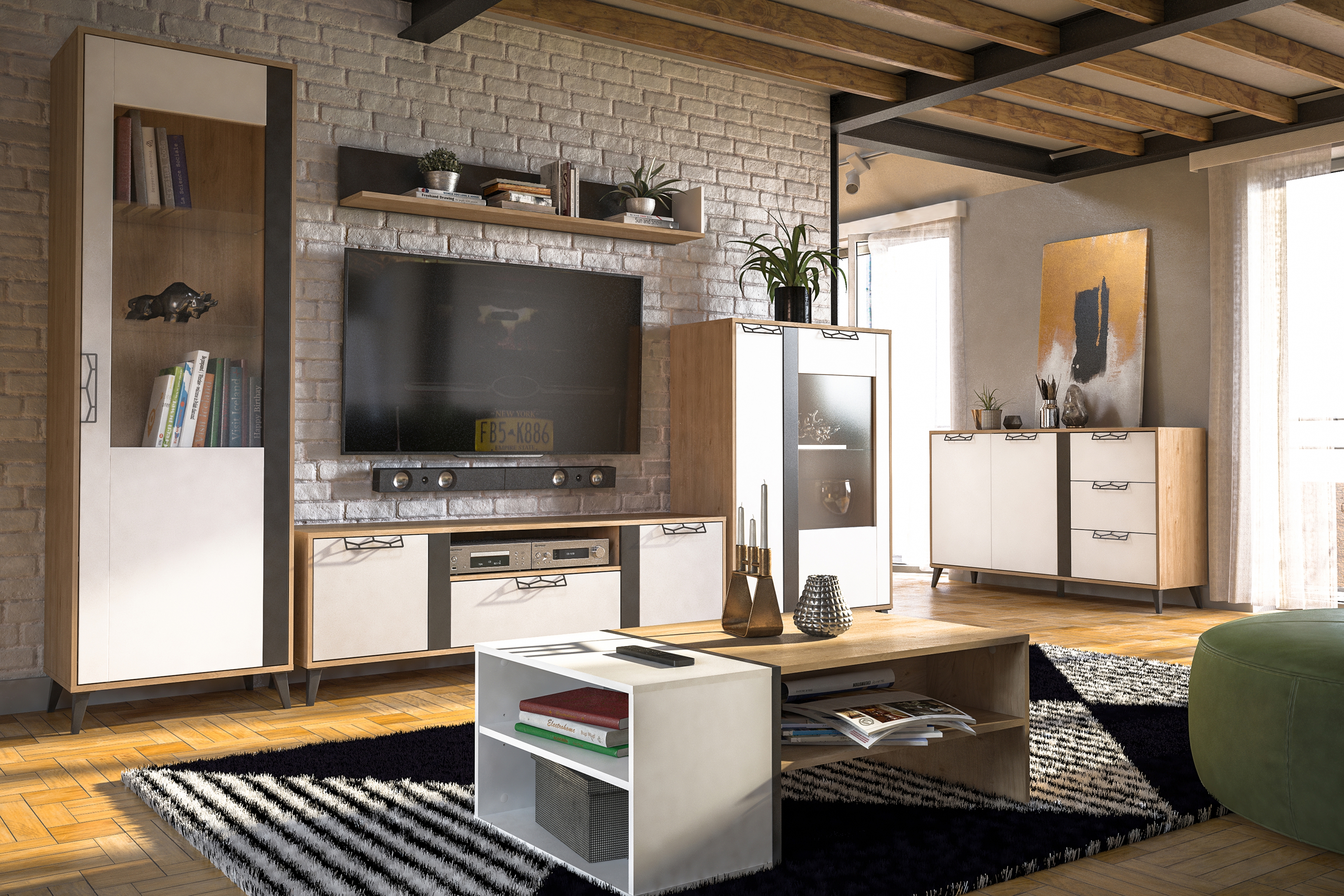 Vitrína Moet 12 90 cm - americký ořech jackson / bílý mat / grafitový mat Vitrína Moet 12 90 cm - Ořech americký jackson/Bílý mat/Grafitový mat