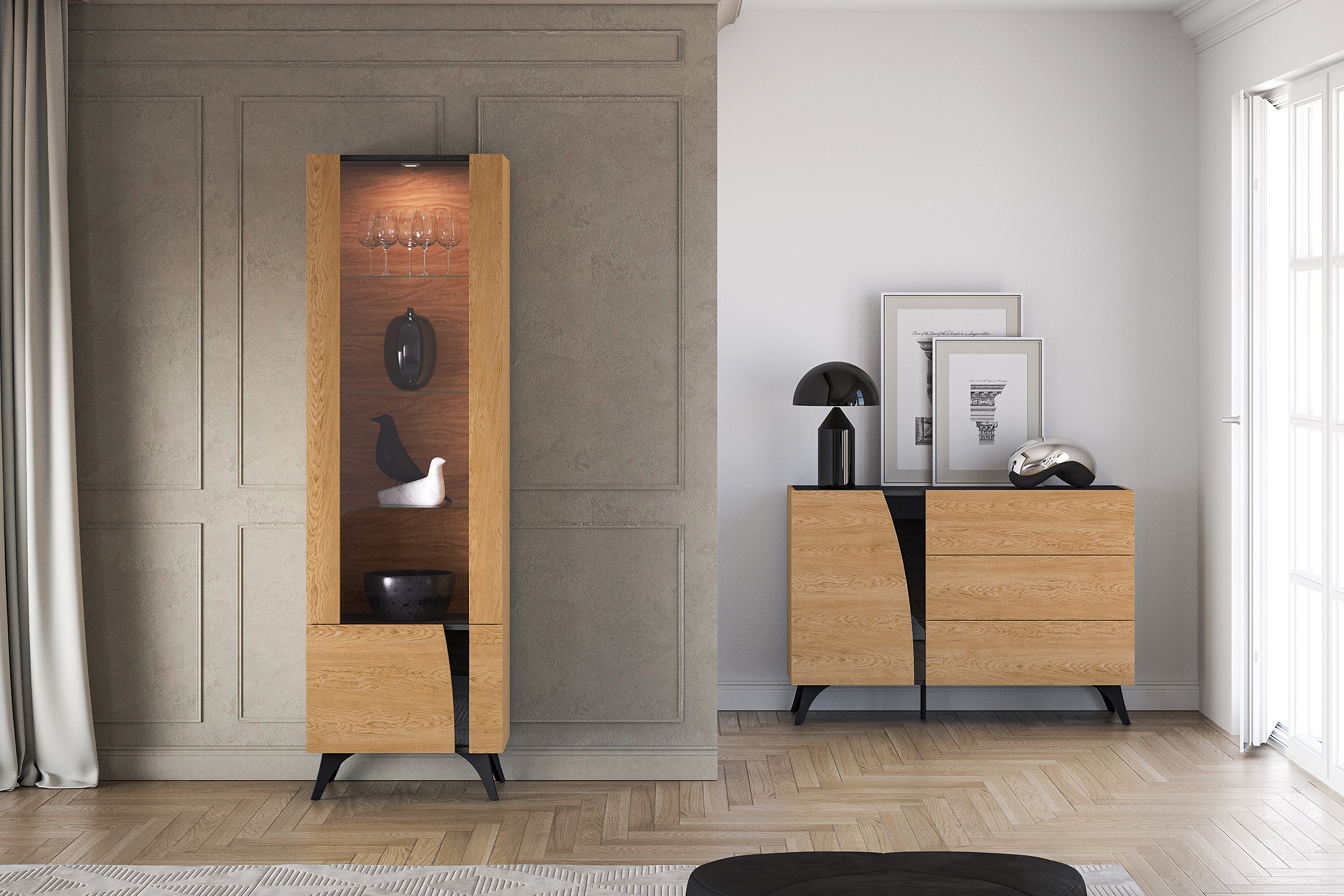 Vitrína Natina 02 ľavá 58 cm - dub baltic dune Vitrína Natina 02 ľavostranná 58 cm - Dub baltic dune