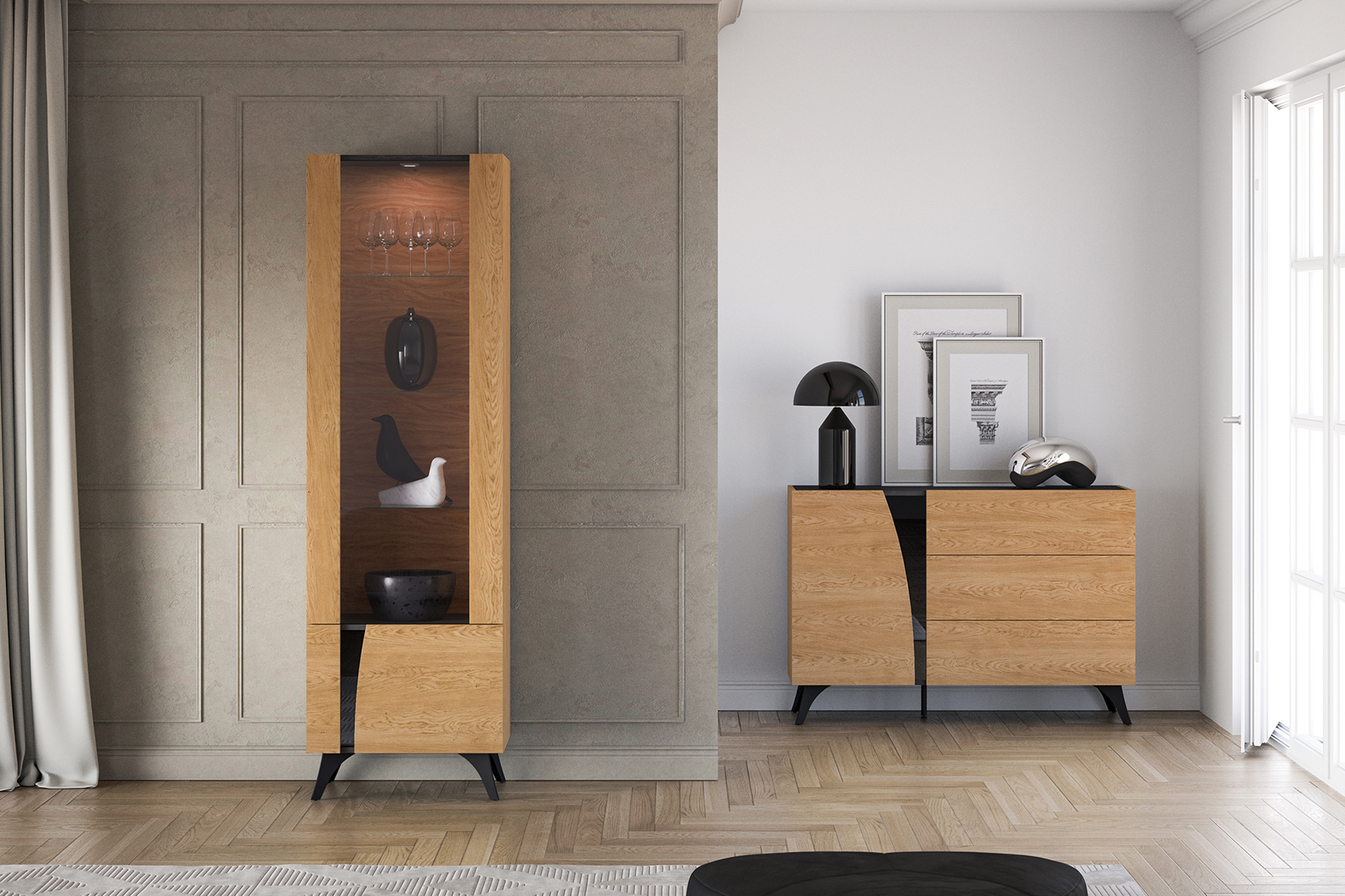 Vitrína Natina 02 pravá 58 cm - dub baltic dune Vitrína Natina 02 Pravostranná 58 cm - Dub baltic dune