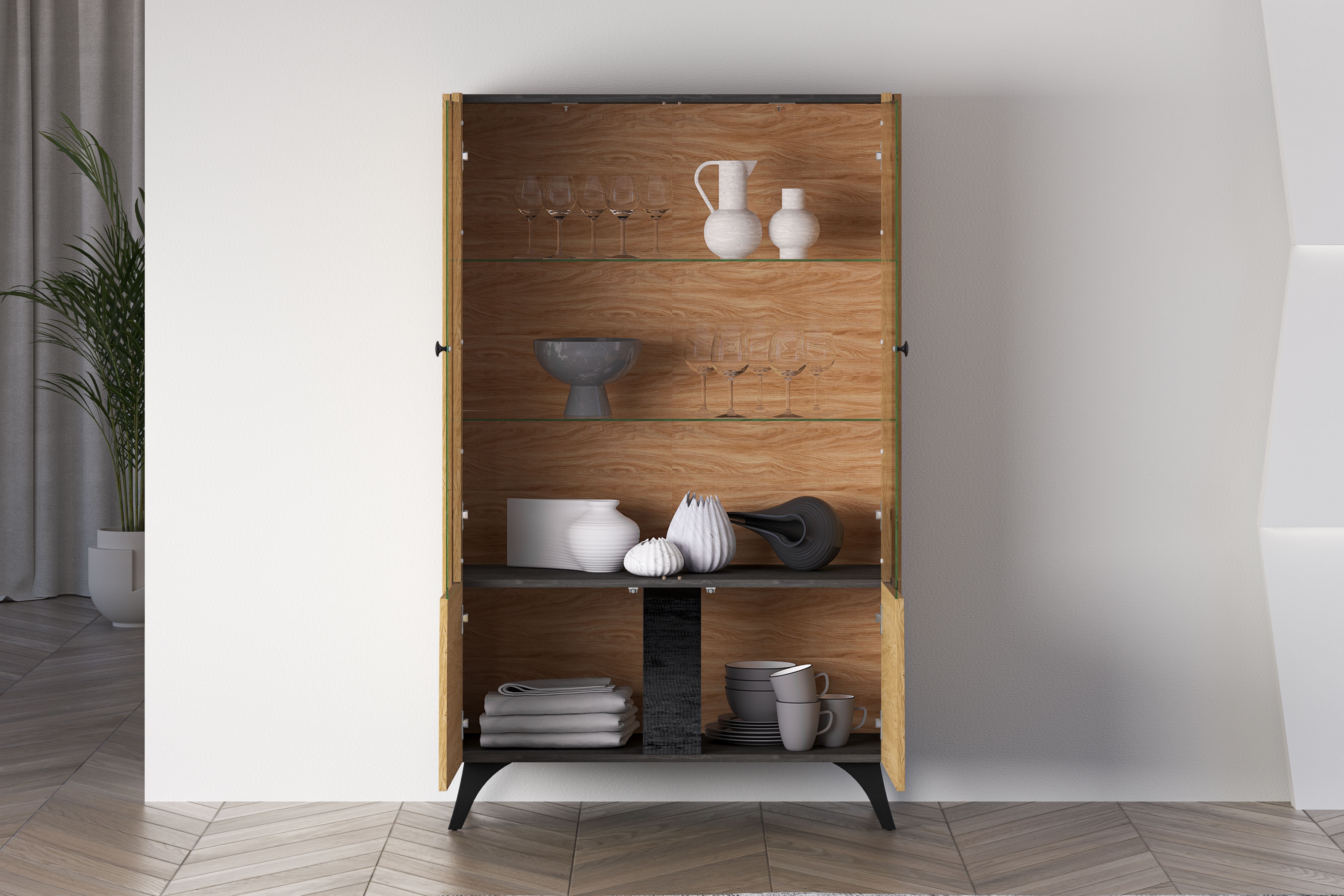 Vitrína Natina 03 - 95 cm - dub baltic dune / čierny jaseň portland Vitrína Natina 03 - 95 cm - Dub baltic dune / Jaseň portland Čierny