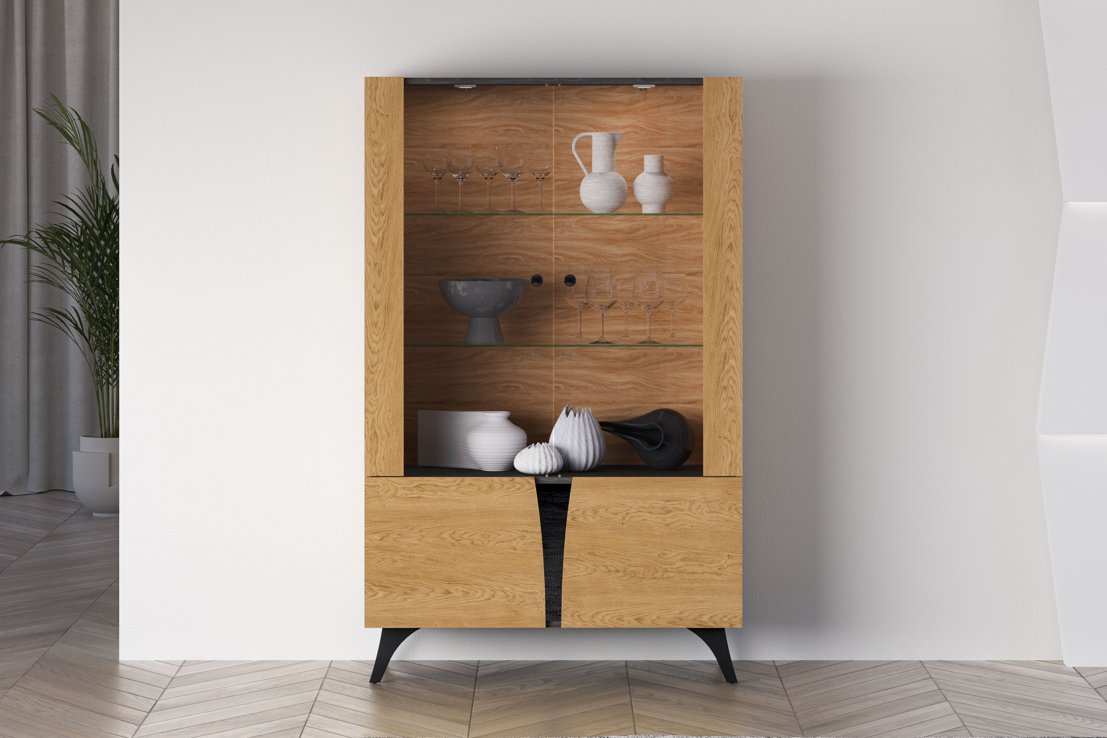 Vitrína Natina 03 - 95 cm - dub baltic dune / čierny jaseň portland Vitrína Natina 03 - 95 cm - Dub baltic dune / Jaseň portland Čierny