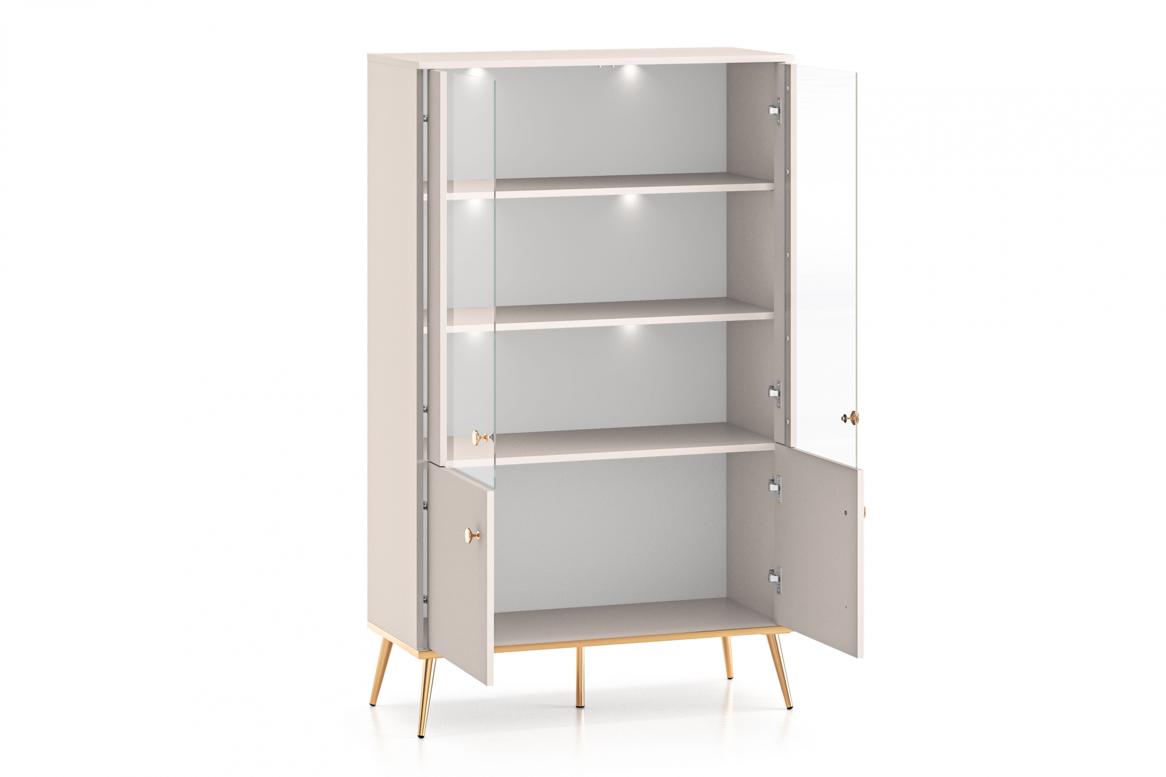 Vitrína Narelli 02 92 cm - kašmír / zlaté nožičky Vitrína Nerelli 02 - 92 cm - kašmír / zlote nožičky