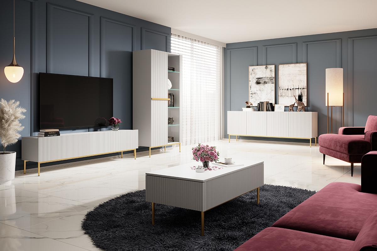 Vitrína Nicole 100 cm - bílý mat / zlaté nožky Vitrína dvoudveřová