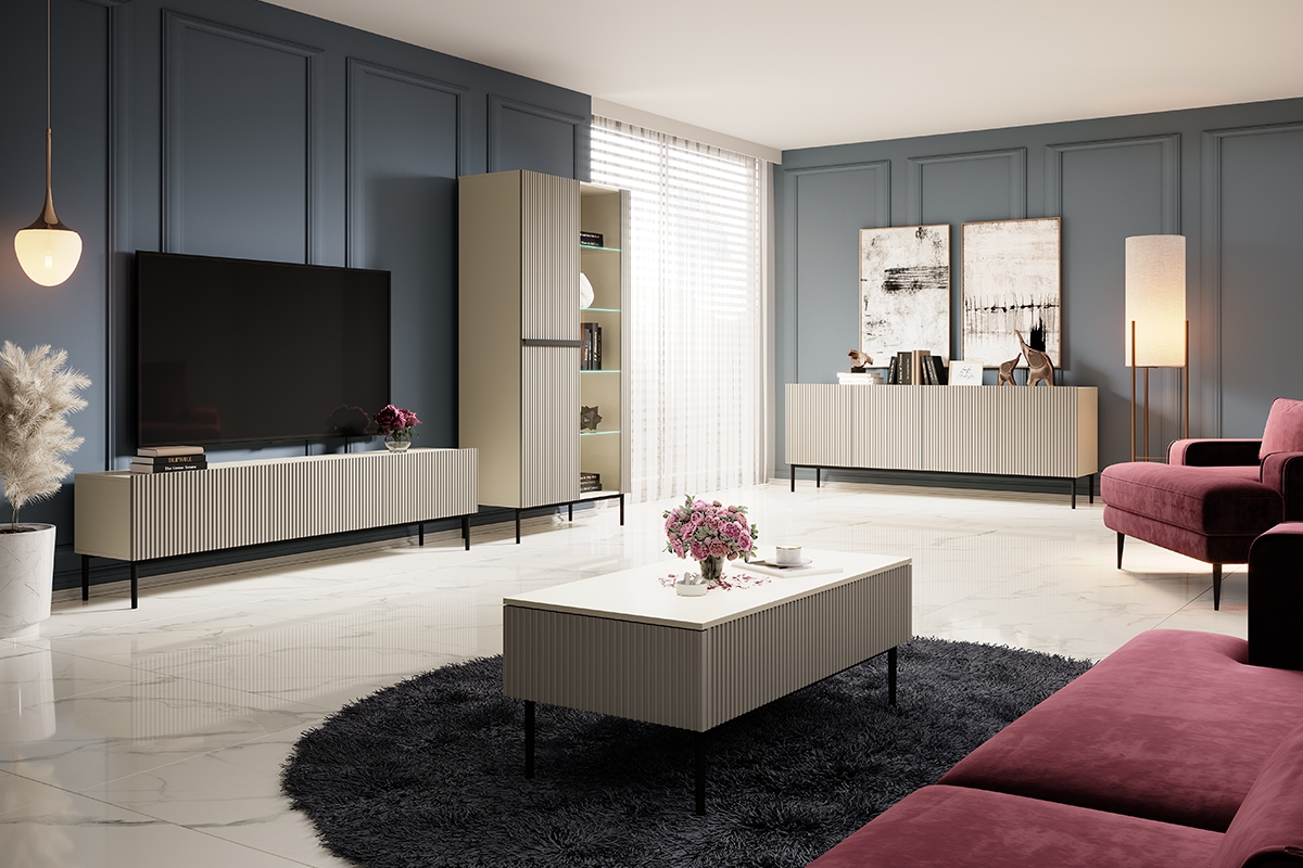 Vitrína Nicole 100 cm - kašmír / černé nožky Vitrína do obývacího pokoje 