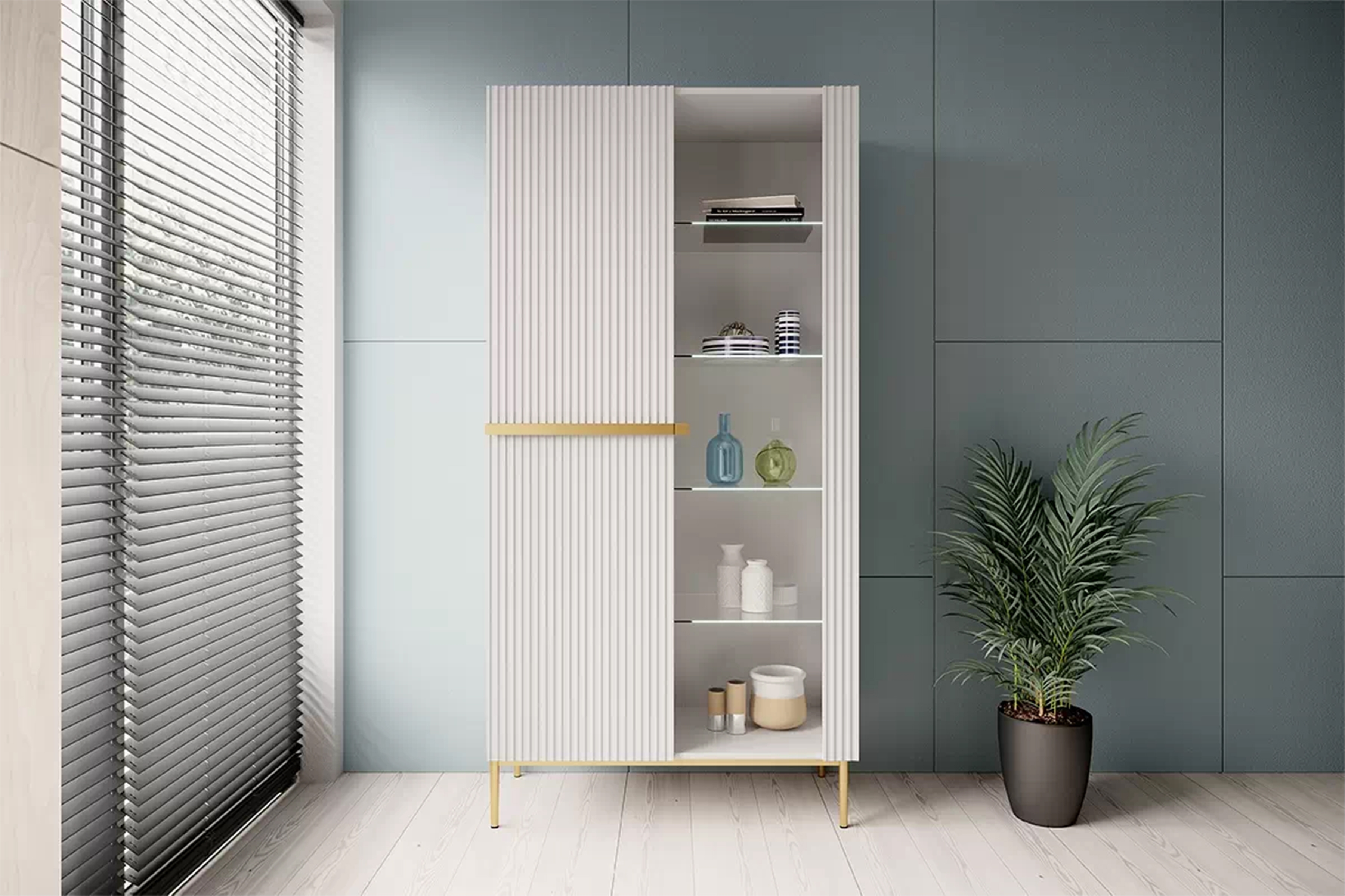 Vitrína Nicole 100 cm - bílý mat / zlaté nožky Vitrína Nicole na kovových nohách 100 cm - bílý mat / zlaté nozki