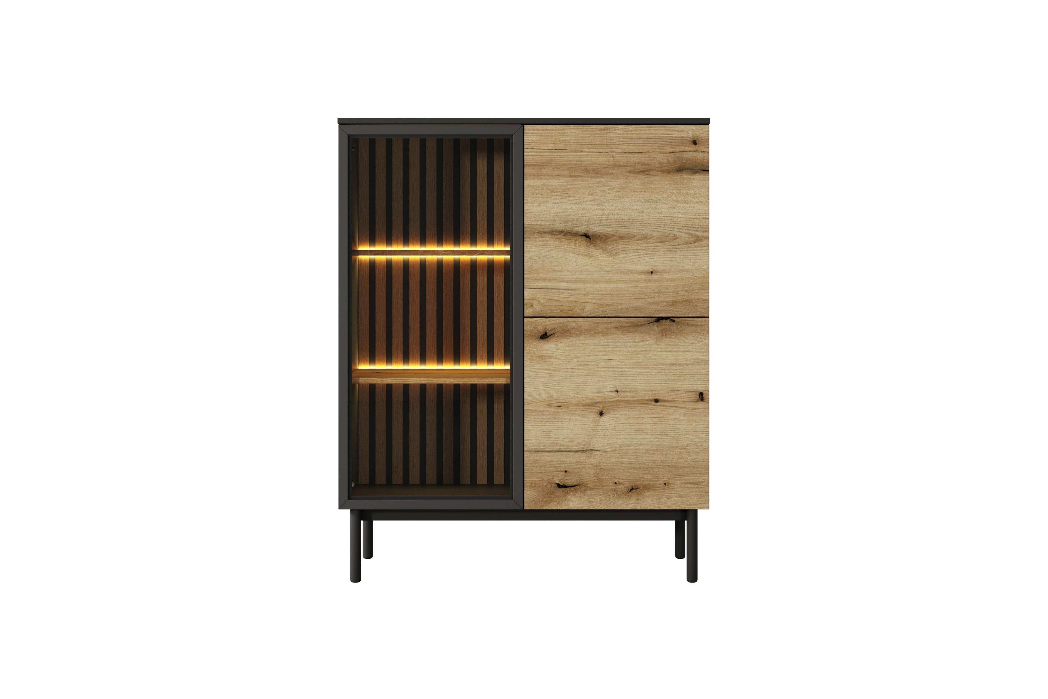 Nízká vitrína Noro 100 cm s LED osvětlením - dub evoke / černá Vitrína nízká Noro 100 cm s osvětlením LED - dub evoke / černá