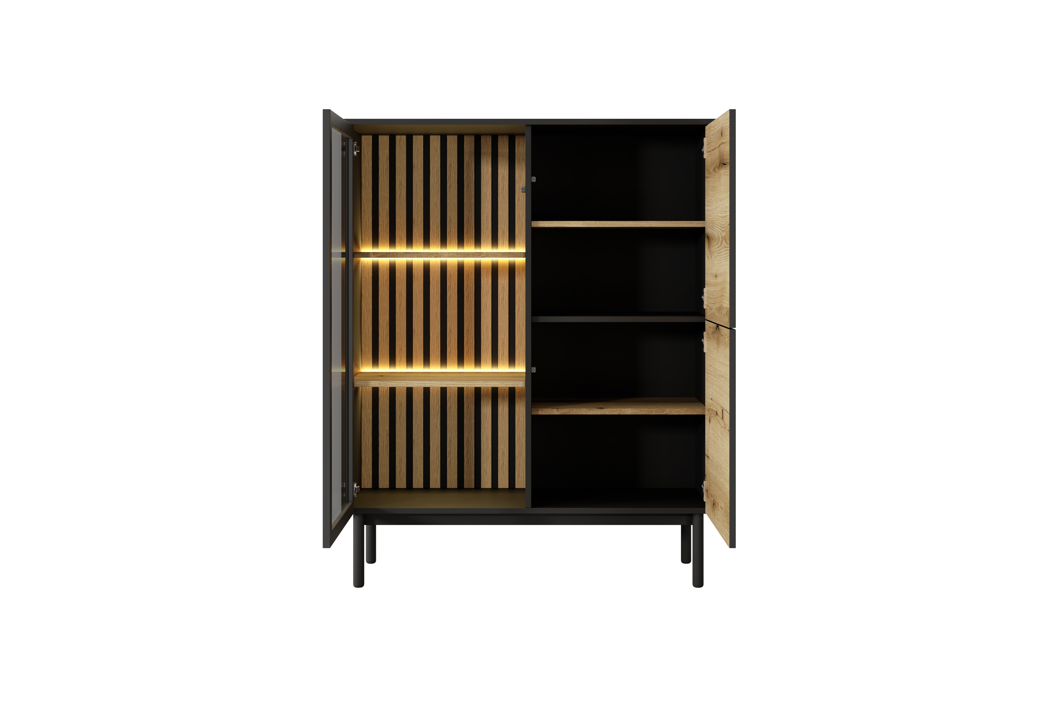 Nízká vitrína Noro 100 cm s LED osvětlením - dub evoke / černá Vitrína nízká Noro 100 cm s osvětlením LED - dub evoke / černá