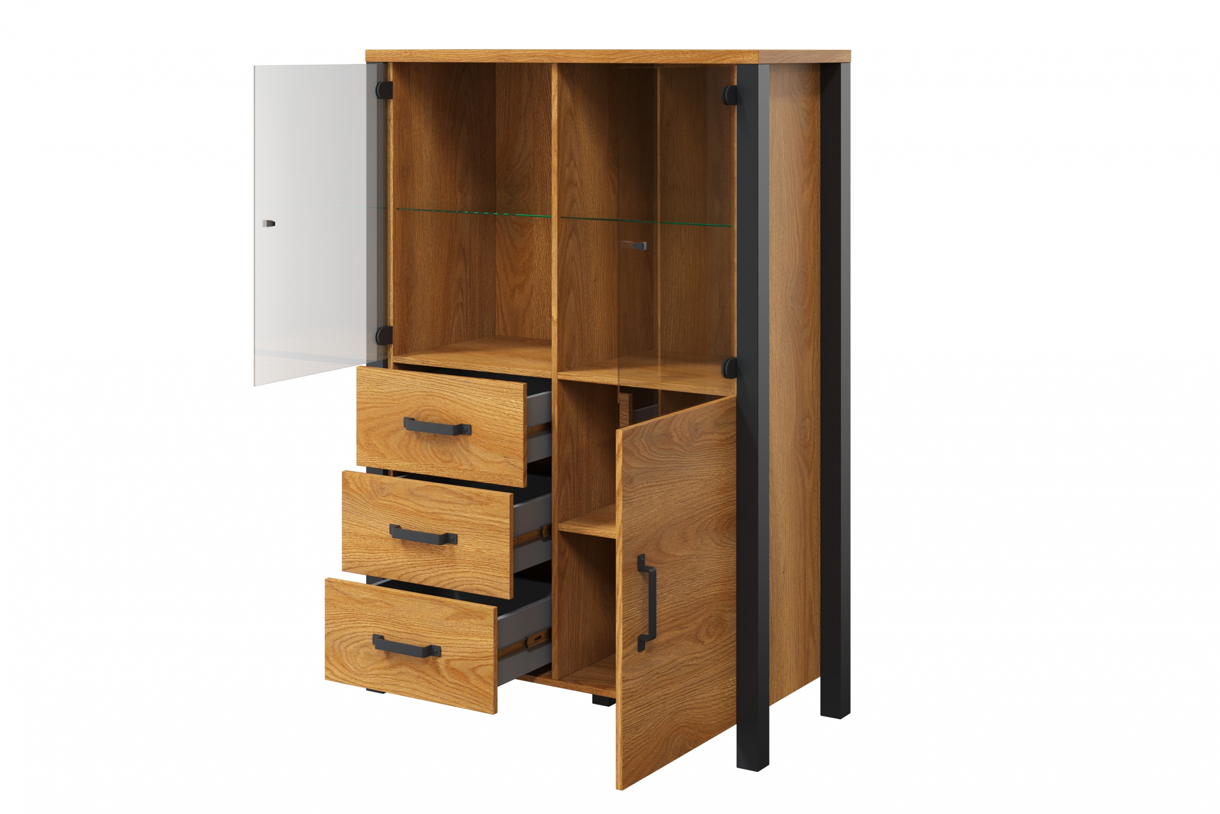 Vitrína Olin 44 101 cm so zásuvkami - Dub karmel / Čierny supermat - ponuka Limitowana Vitrína Olin 44 101 cm so zásuvkami - Dub karmel / Čierny supermat