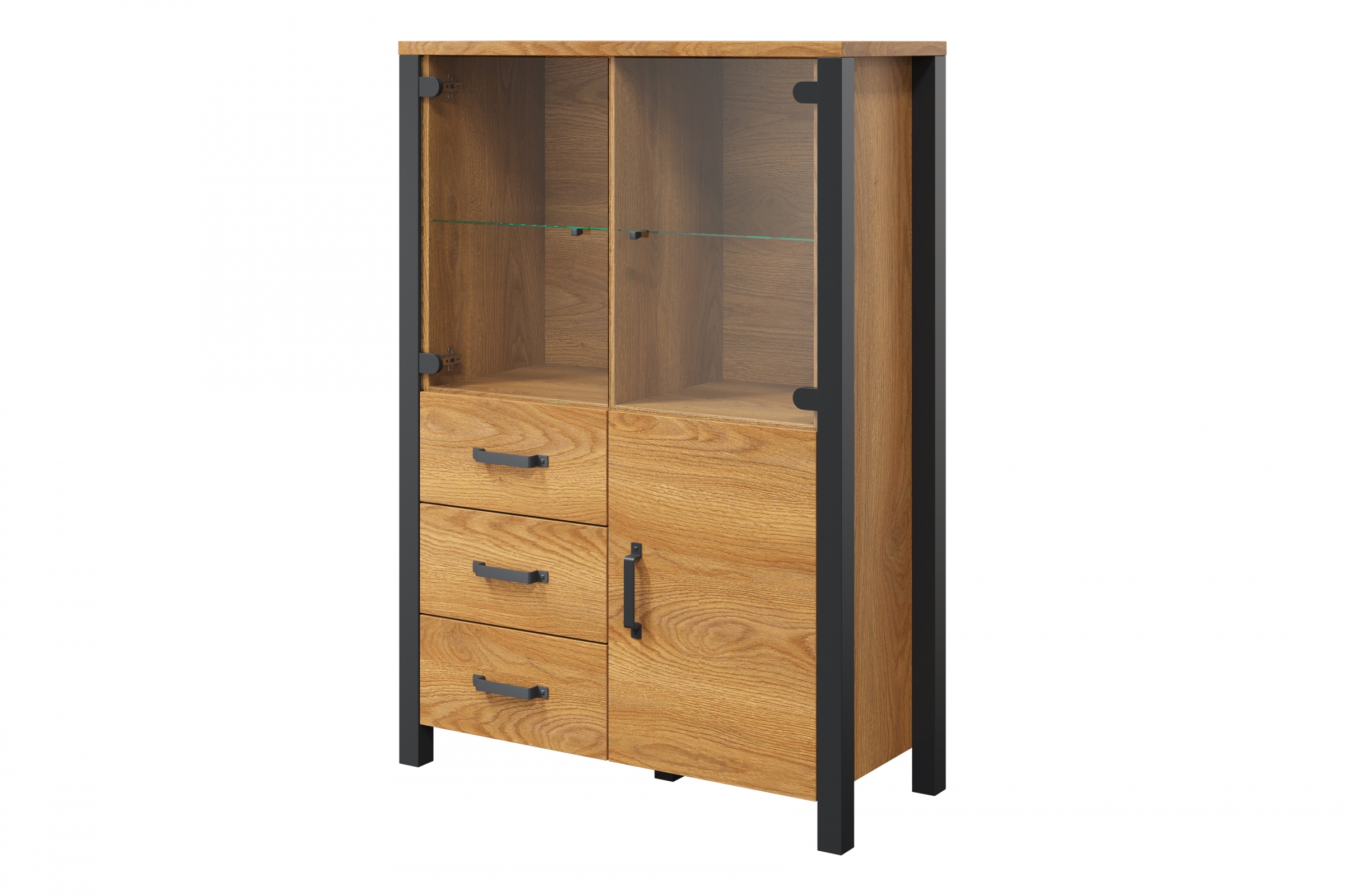 Vitrína Olin 44 101 cm so zásuvkami - Dub karmel / Čierny supermat - ponuka Limitowana Vitrína Olin 44 101 cm so zásuvkami - Dub karmel / Čierny supermat