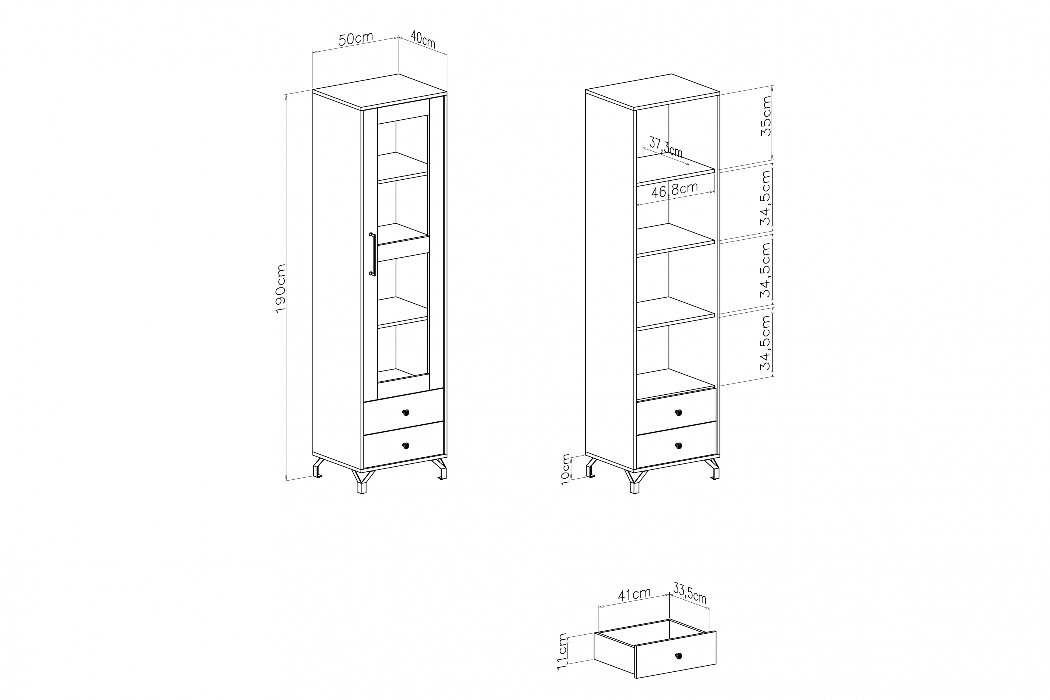 Vitrína Bergen 50 cm se zásuvkami - bílá Vitrína Ozoli 50 cm se zásuvkami - bílá
