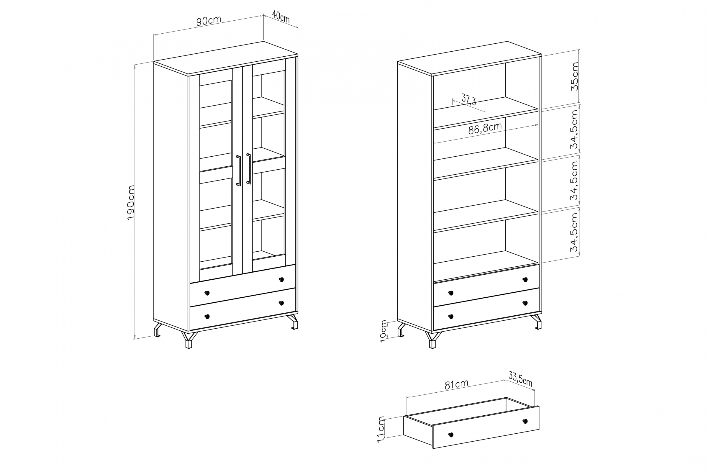 Vitrína Bergen 90 cm se zásuvkami - bílá Vitrína Ozoli 90 cm se zásuvkami - bílá