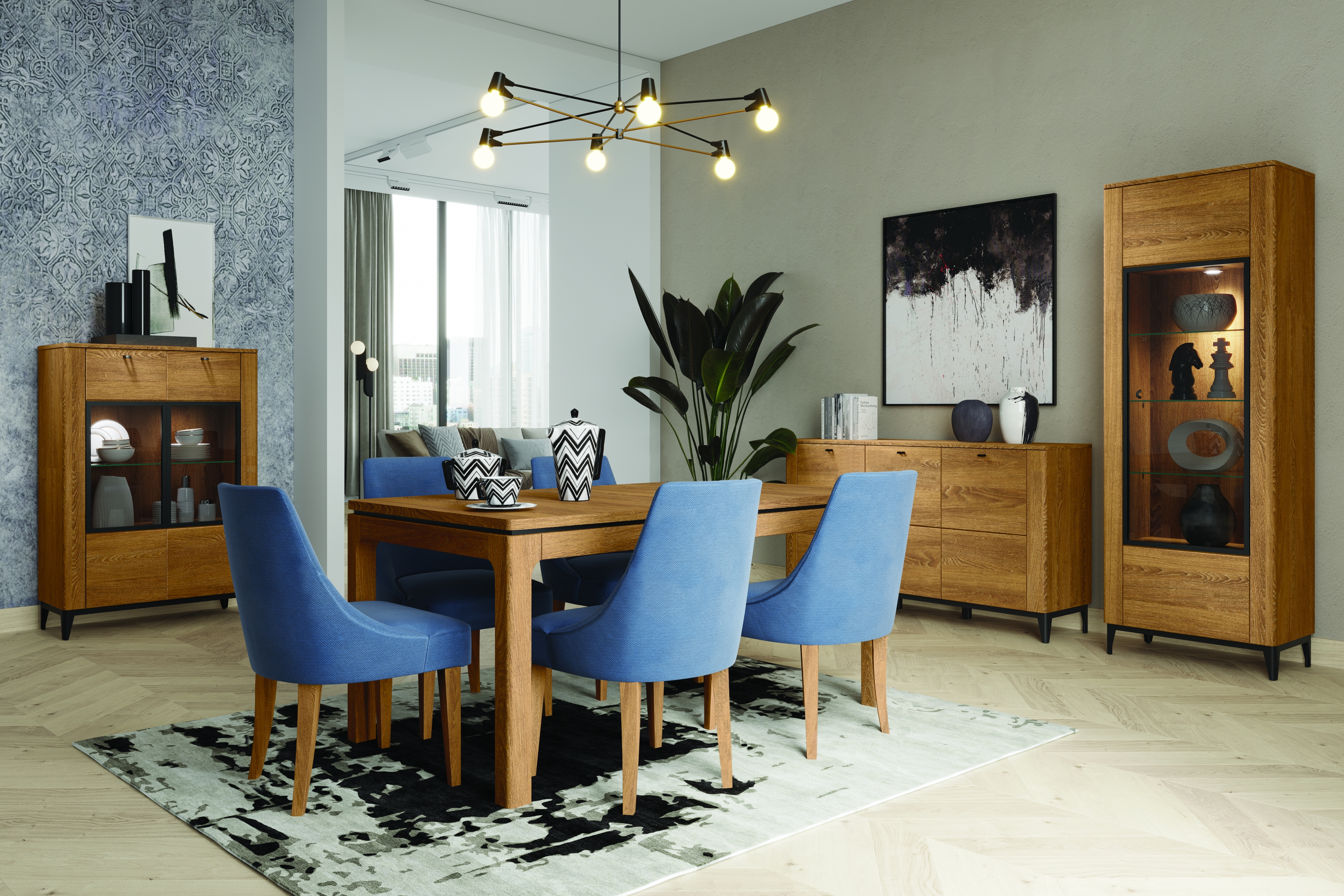 Vitrína Porto 10 70 cm - dub zlatý / černý mat Vitrína Porto 10 70 cm - Dub zlatý/Černý mat