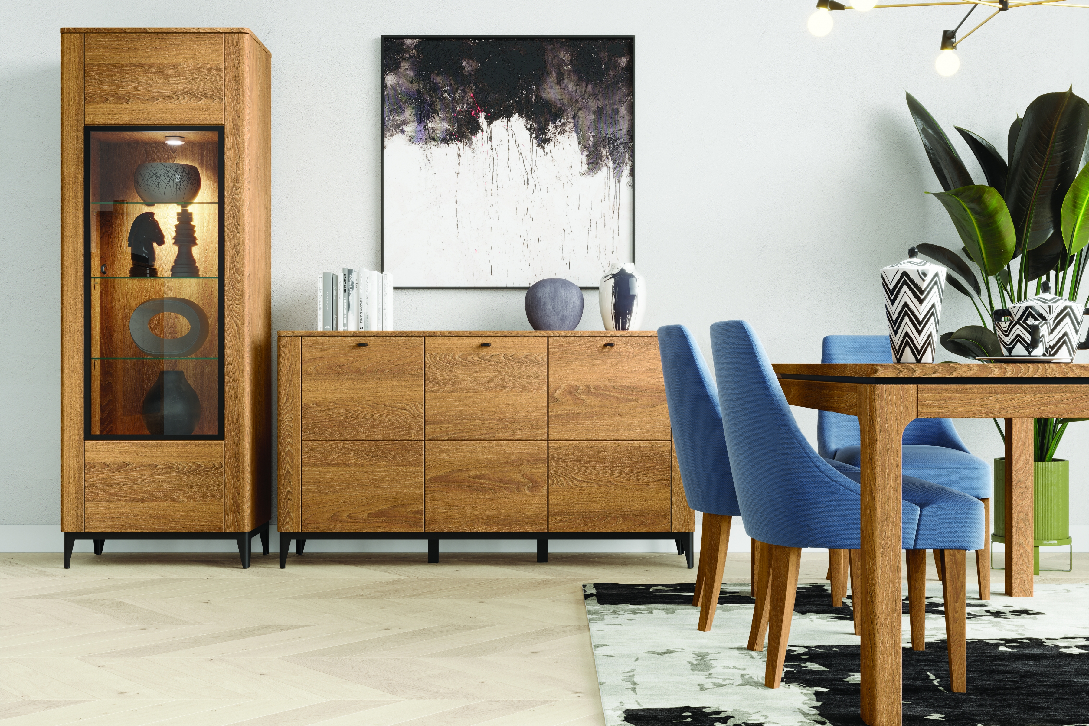 Vitrína Porto 10 70 cm - dub zlatý / černý mat Vitrína Porto 10 70 cm - Dub zlatý/Černý mat