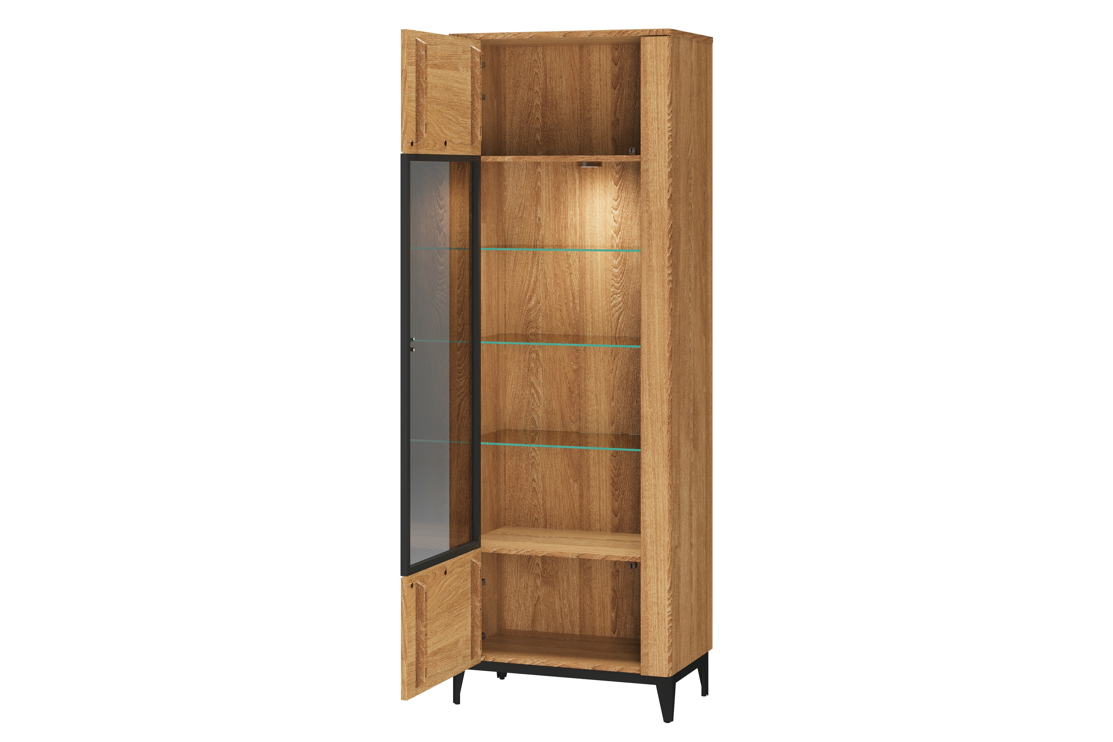 Vitrína Porto 10 70 cm - dub zlatý / černý mat Vitrína Porto 10 70 cm - Dub zlatý/Černý mat