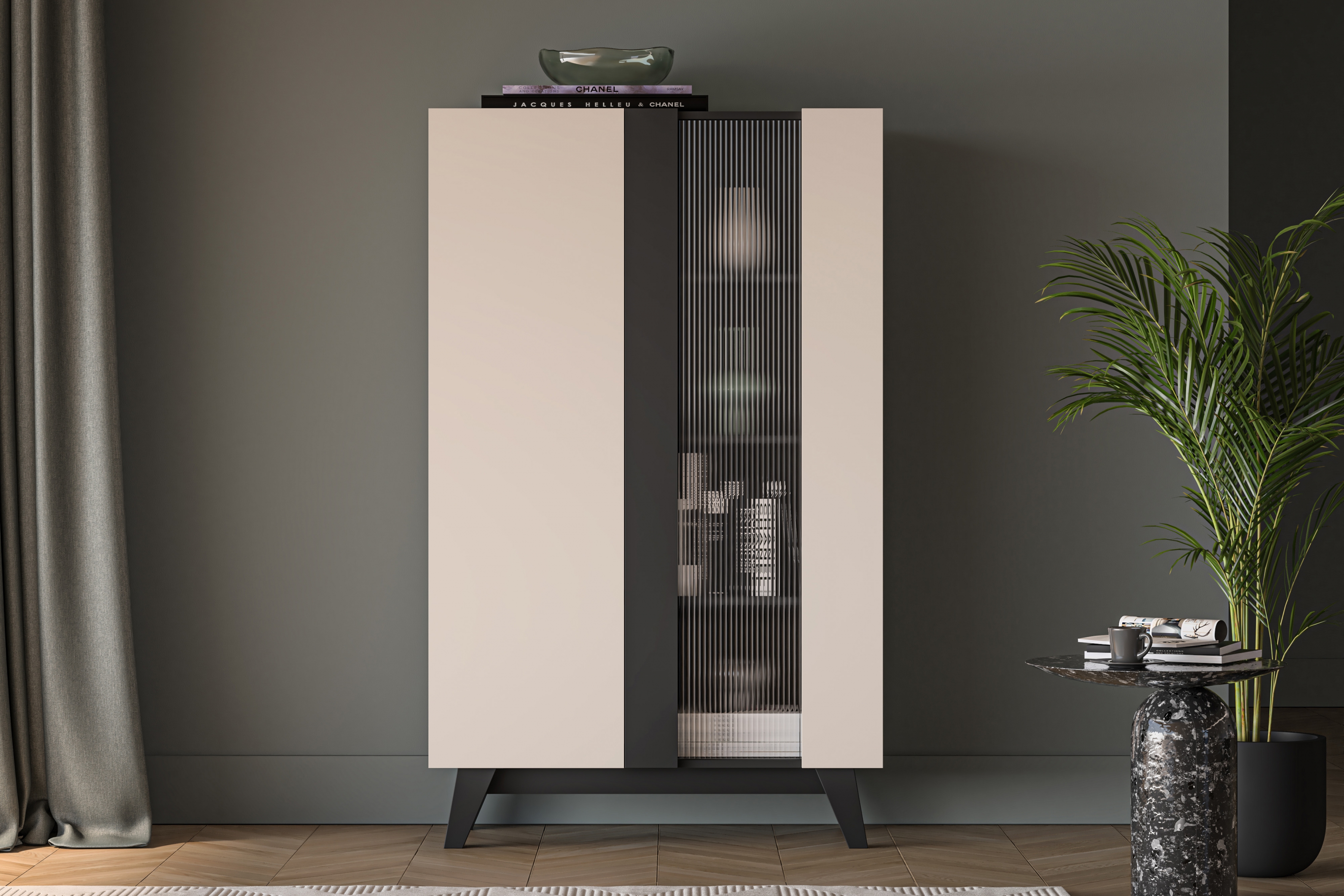 Vitrína Salio 95 cm - kašmírová / čierna Vitrína Salio 95 cm - kašmír / Čierny