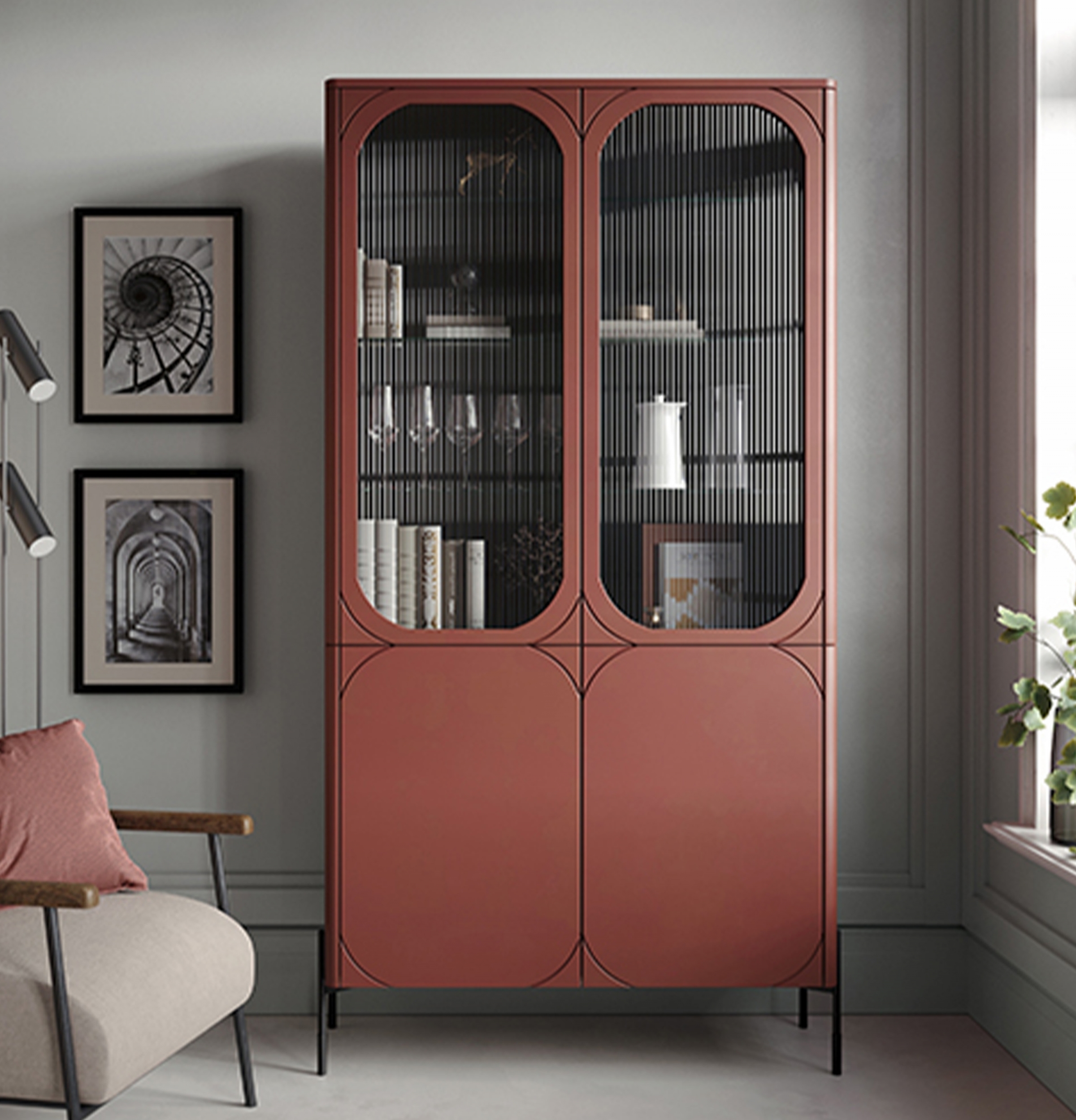 Vitrína Sonatia 100 cm - burgund Vitrína Sonatia pro obývacího pokoje 100 cm - burgund