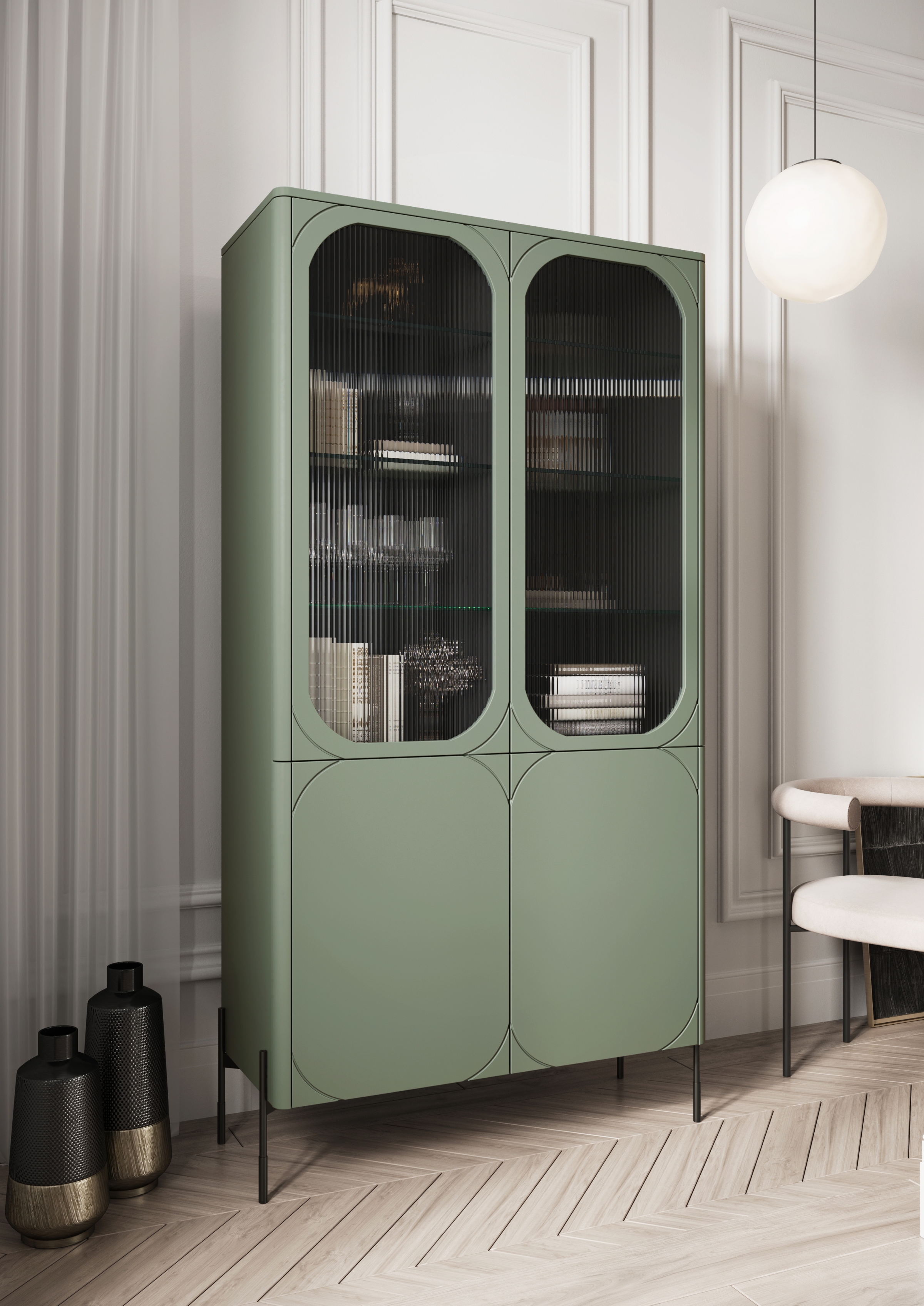 Vitrína Sonatia 100 cm - olivová Vitrína Sonatia do obývacího pokoje 100 cm - olivová