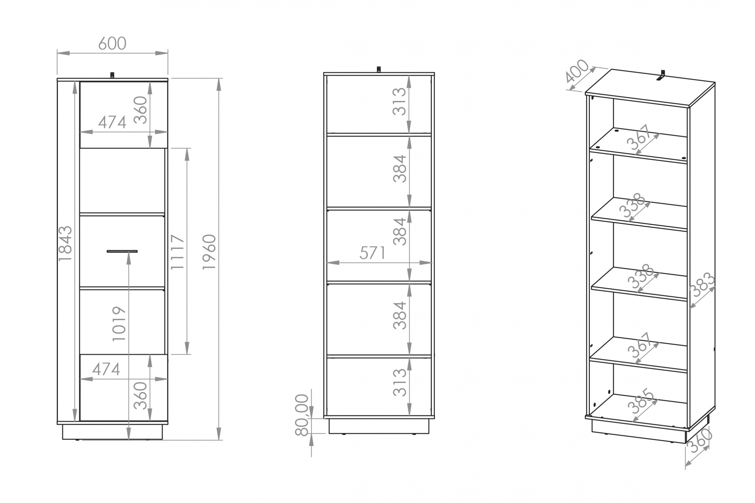 Vitrína Stivio 60 cm - dub stylový / černý Vitrína Stivio 60 cm - dub stylová / černá