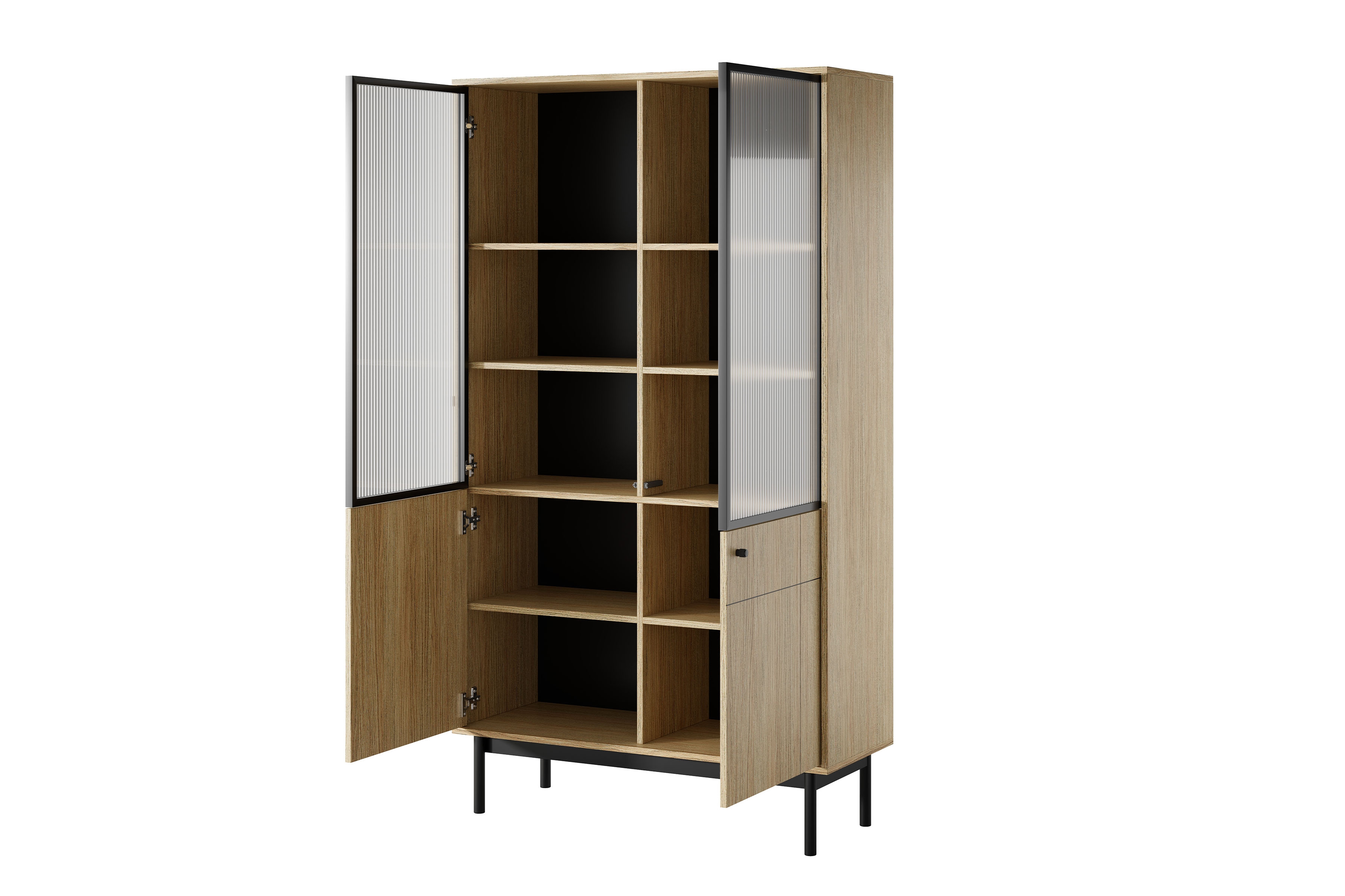 Vitrína Jolinio 104 cm - dub linea / černé nohy Vitrína stojaca Jolinio 104 cm - dub linea / černá Nohy
