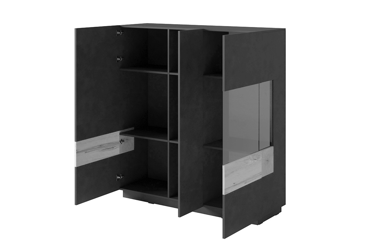 Třídveřová vitrína Silke 46 - bílý lesk / dub wotan Vitrína třídveřová Silke 46 - Bílý lesk / Dub wotan - wnetrze