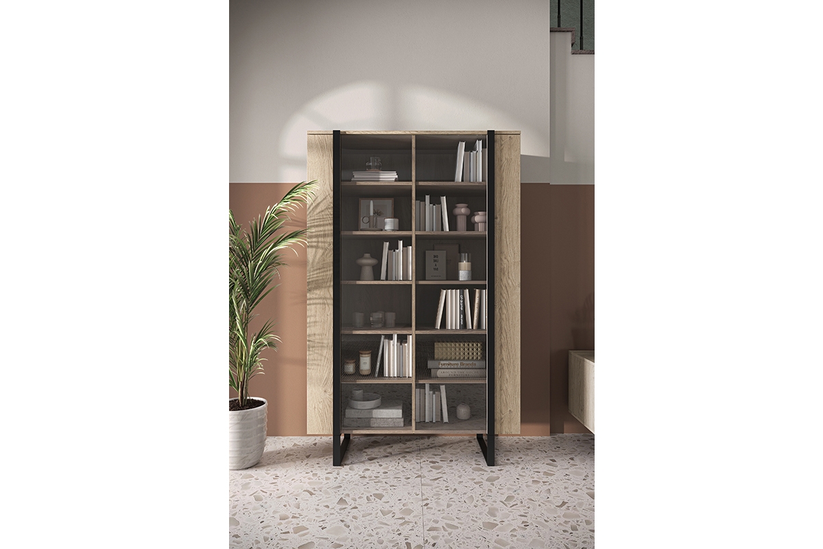 Vitrína Verica 120 cm - dub piškótový / čierne nožičky Vitrína Verica 120 cm - Dub piškotový / čierny nozki - vizualizácia